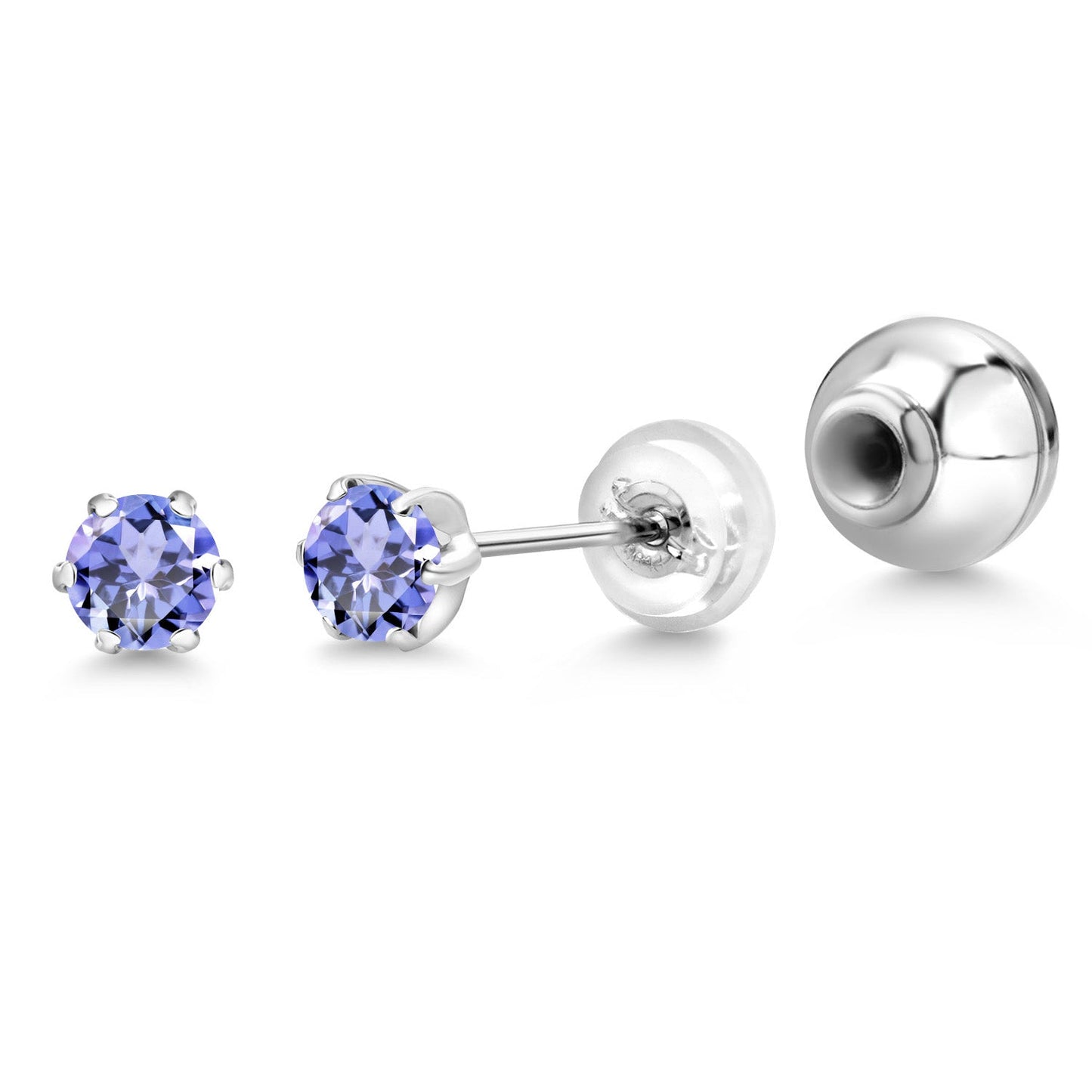 Pure PT900 Platinum 900 Six Prong 4MM Round Gemstone Birthstone Stud Earrings For Women Men
