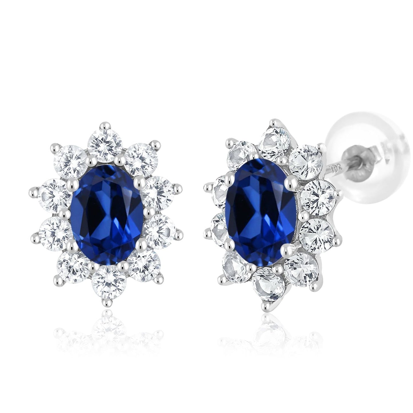 10K White Gold Oval Gemstone Birthstone and White Created Sapphire Halo Stud Earrings | Oval 6X4MM | Gold Earrings for Women