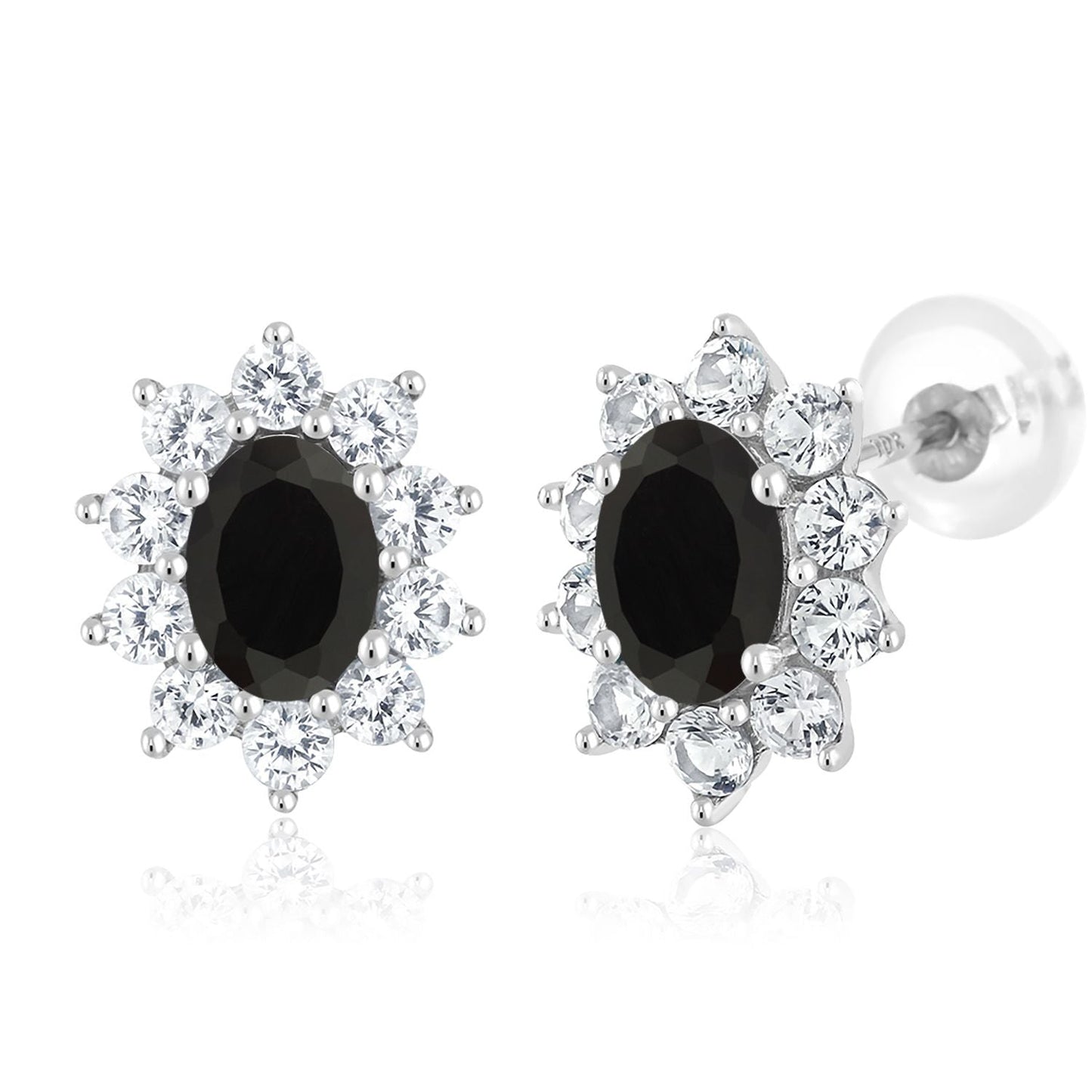 10K White Gold Oval Gemstone Birthstone and White Created Sapphire Halo Stud Earrings | Oval 6X4MM | Gold Earrings for Women