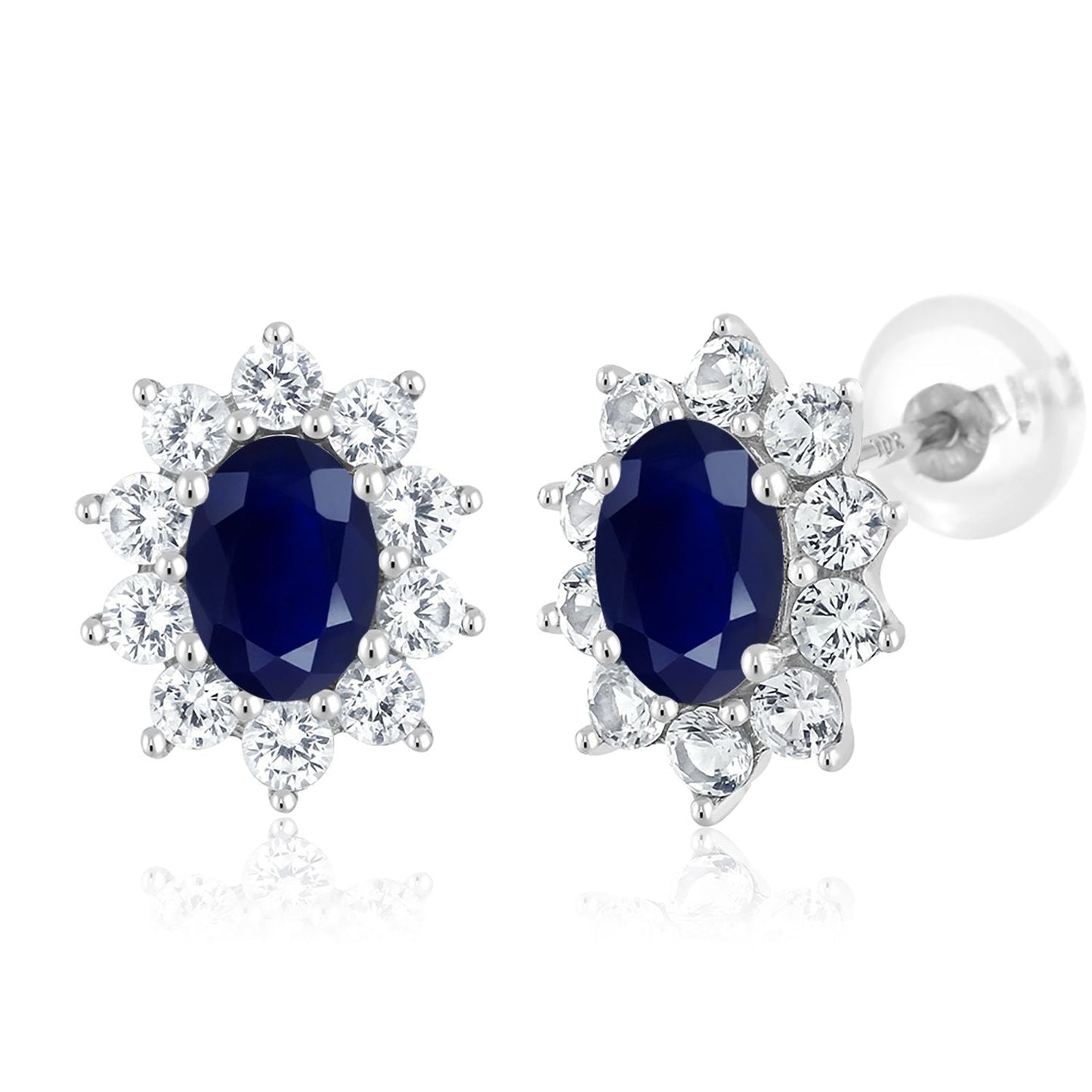 10K White Gold Oval Gemstone Birthstone and White Created Sapphire Halo Stud Earrings | Oval 6X4MM | Gold Earrings for Women