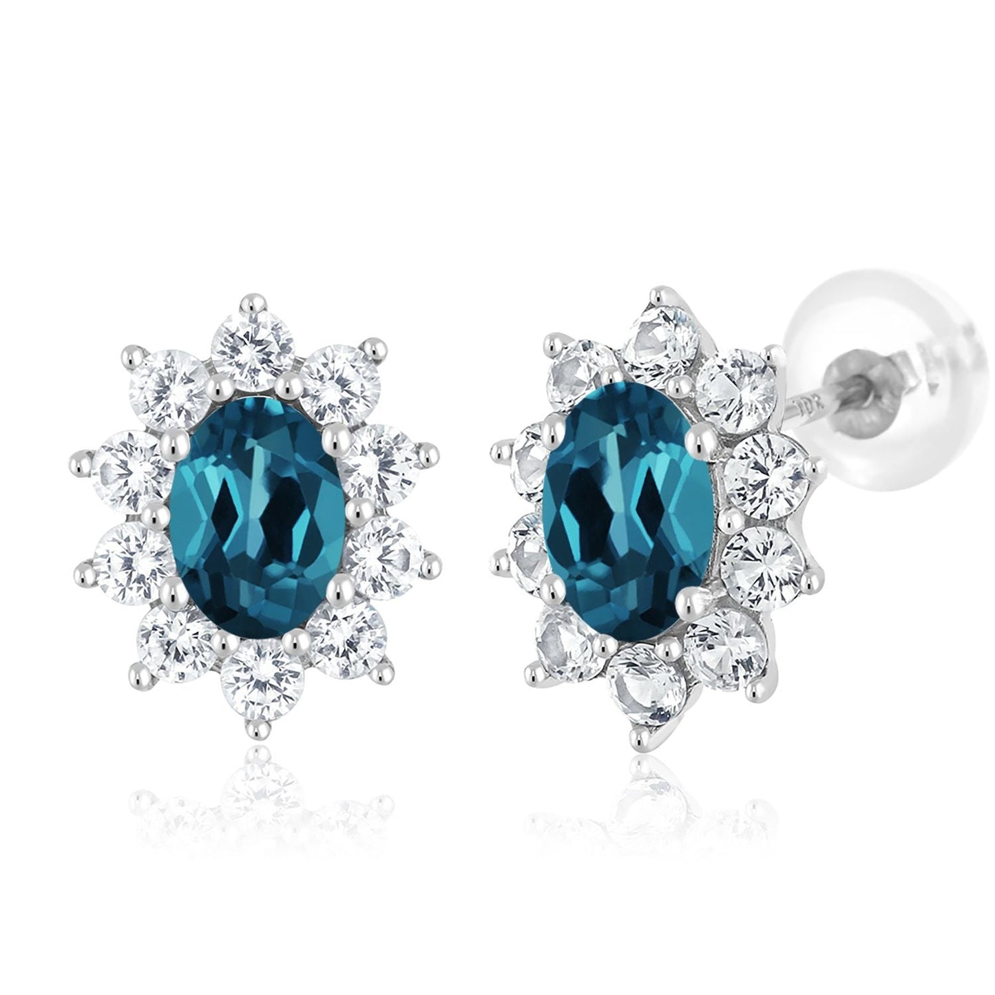10K White Gold Oval Gemstone Birthstone and White Created Sapphire Halo Stud Earrings | Oval 6X4MM | Gold Earrings for Women