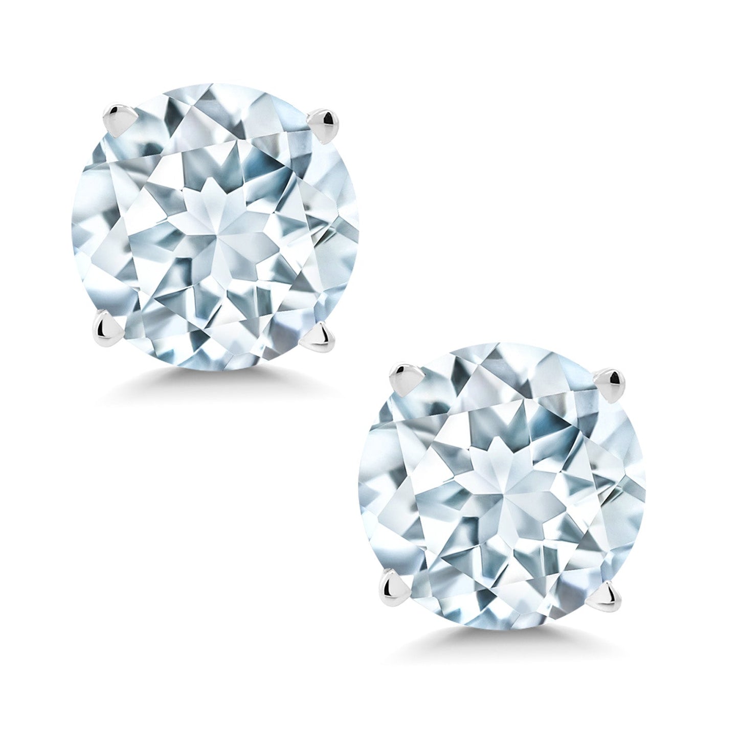 14K White Gold Round 5MM Gemstone Birthstone Stud Earrings | White Gold Earrings For Women Men