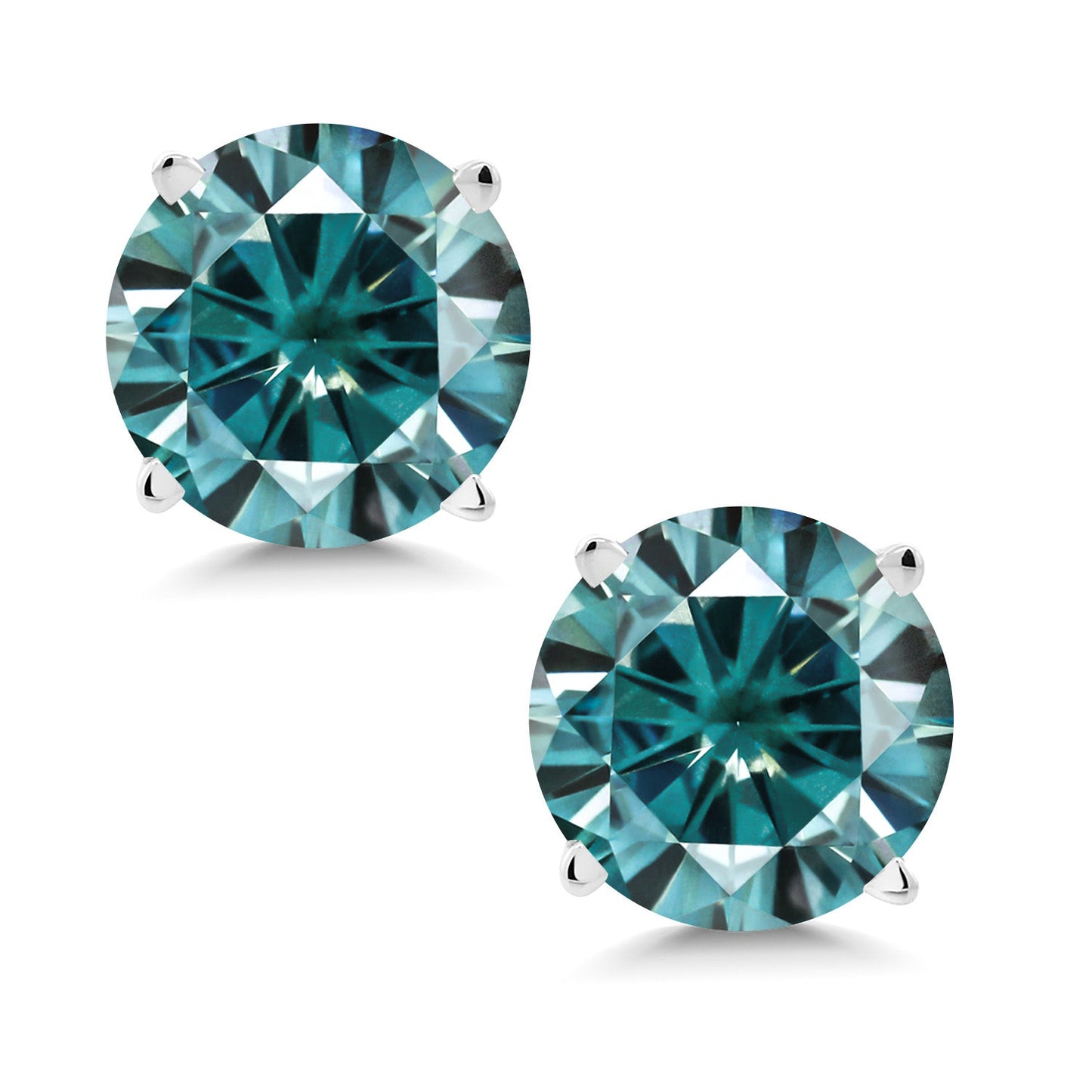 14K White Gold Round 5MM Gemstone Birthstone Stud Earrings | White Gold Earrings For Women Men