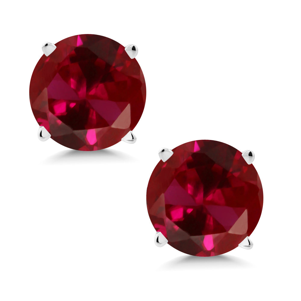14K White Gold Round 5MM Gemstone Birthstone Stud Earrings | White Gold Earrings For Women Men