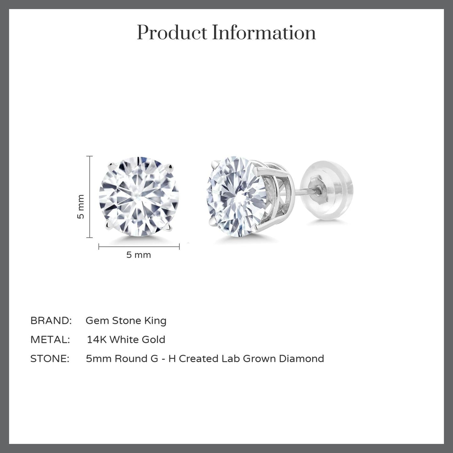 1.00 Cttw Round Lab Grown Diamond 14K White Gold Stud Earrings | E-F Color | VVS-VS Clarity | Gold Earrings For Women Men