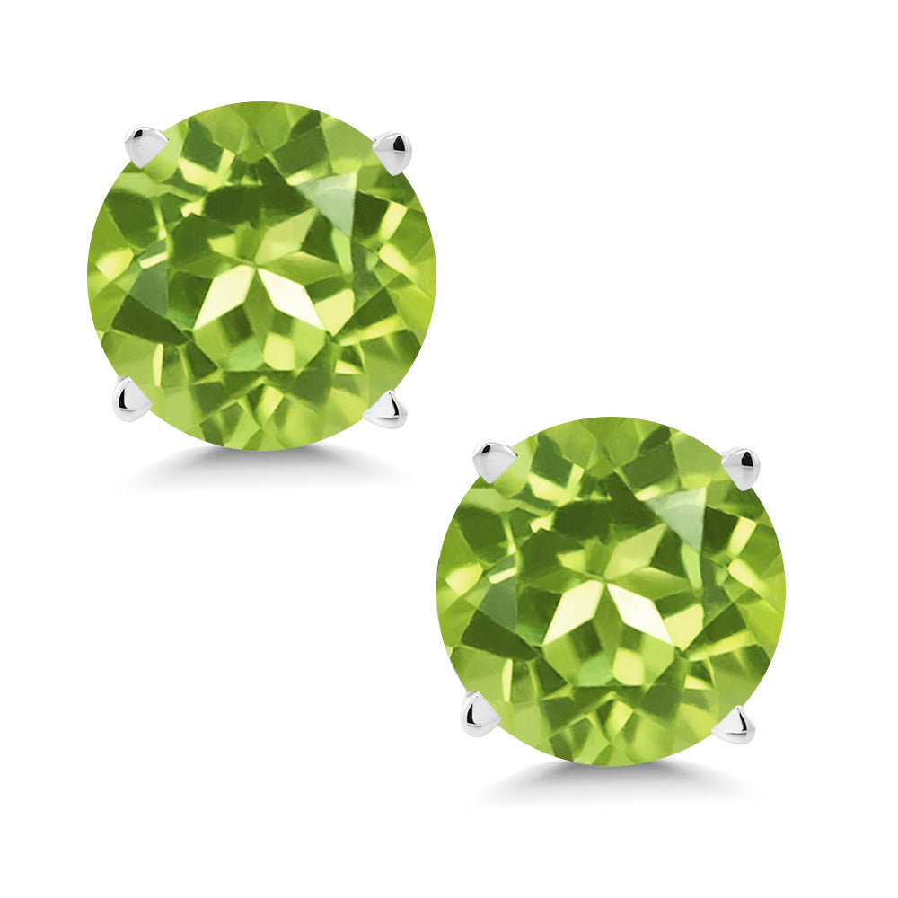 14K White Gold Round 5MM Gemstone Birthstone Stud Earrings | White Gold Earrings For Women Men