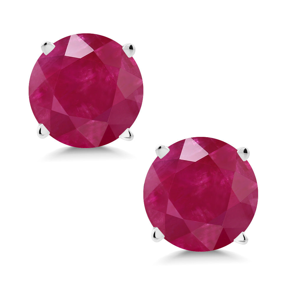 14K White Gold Round 5MM Gemstone Birthstone Stud Earrings | White Gold Earrings For Women Men
