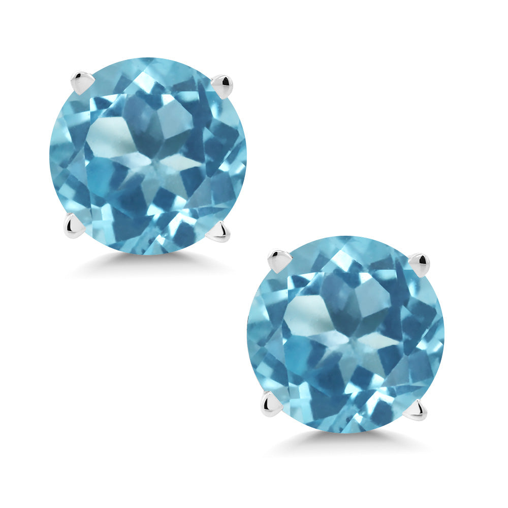 14K White Gold Round 5MM Gemstone Birthstone Stud Earrings | White Gold Earrings For Women Men