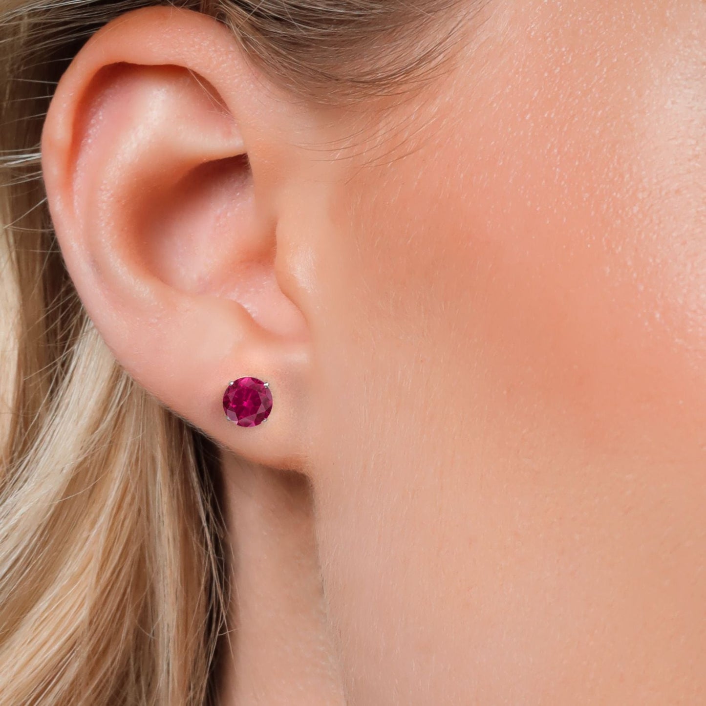 14K White Gold Red Created Ruby Stud Earrings For Women Men (2.00 Cttw, Round 6MM)