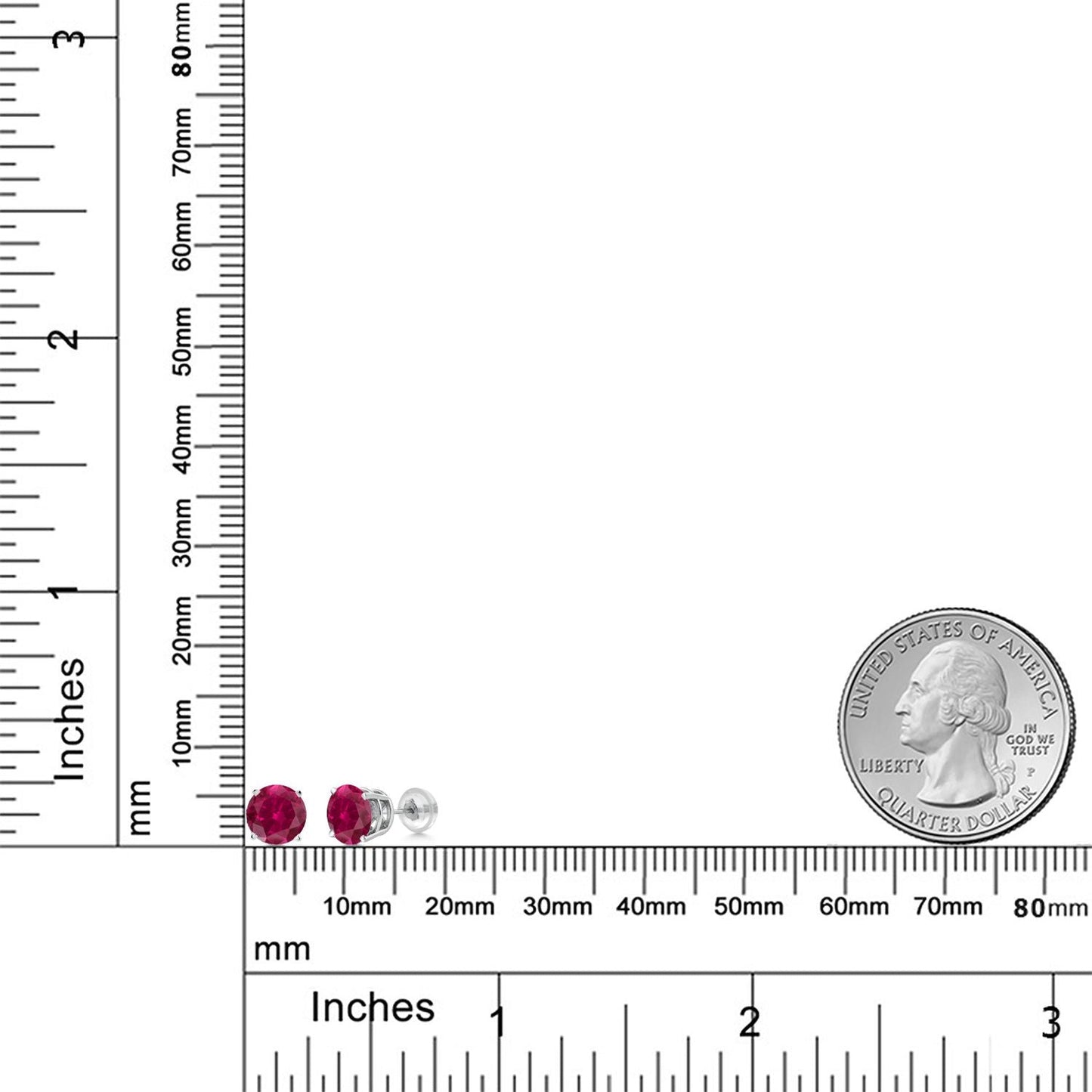 14K White Gold Red Created Ruby Stud Earrings For Women Men (2.00 Cttw, Round 6MM)