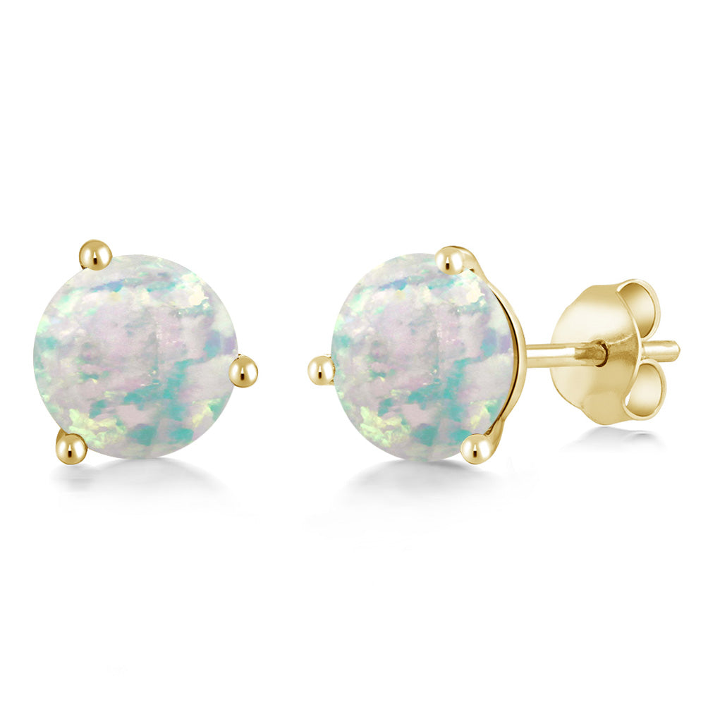 14K Gold 6MM Round Gemstone Birthstone Martini 3 Prong Stud Earrings | Gold Earrings For Women Men