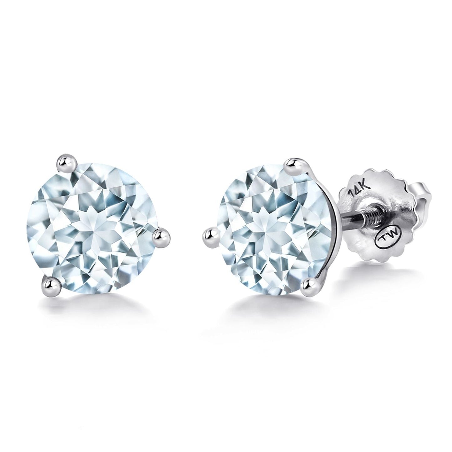 14K White Gold Martini Earrings | 3 Prong Screw Back Stud Earrings For Women Men | Round 6MM | Gemstone Birthstone | White Gold Earrings For Women Men