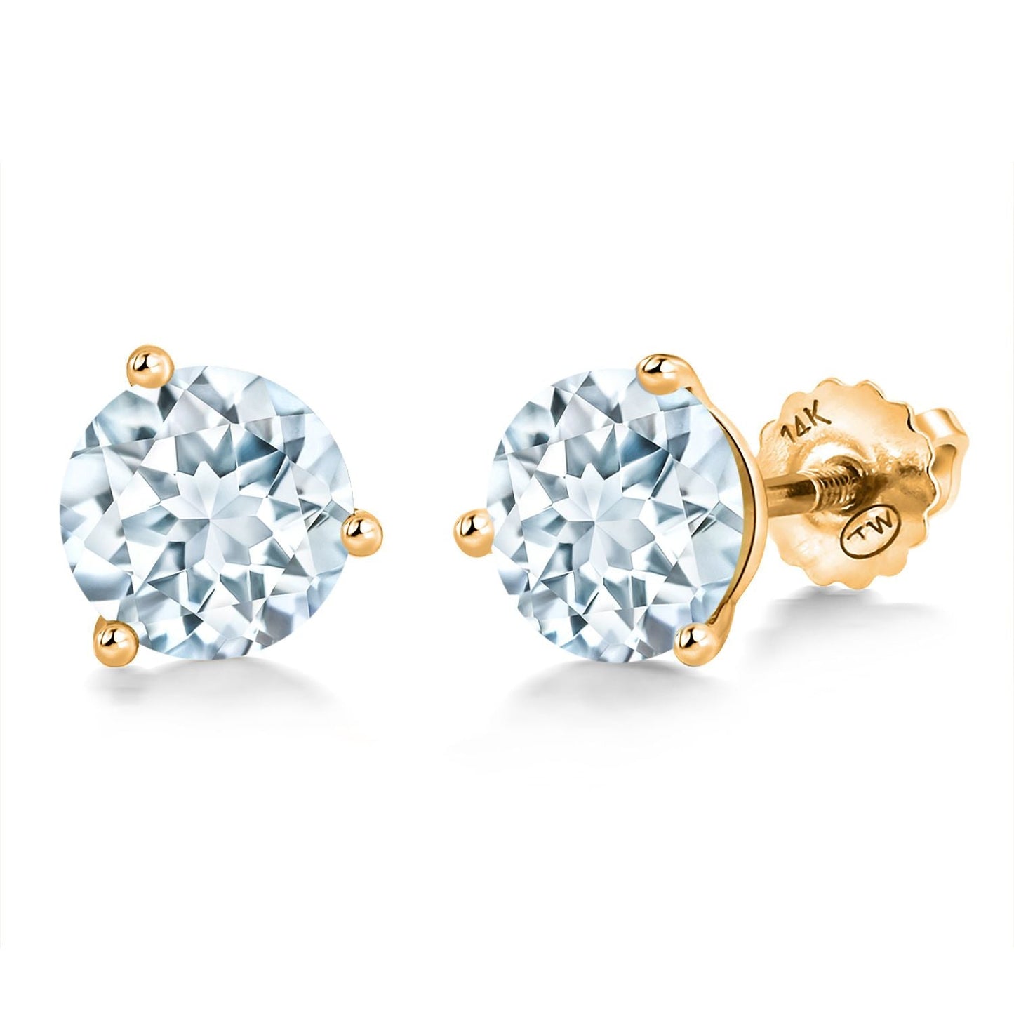 14K Yellow Gold Martini Earrings | 3 Prong Screw Back Stud Earrings For Women Men | Round 6MM | Gemstone Birthstone | Gold Earrings For Women Men