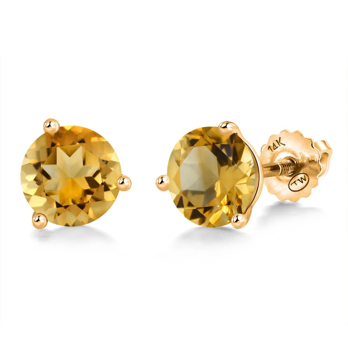 14K Yellow Gold Martini Earrings | 3 Prong Screw Back Stud Earrings For Women Men | Round 6MM | Gemstone Birthstone | Gold Earrings For Women Men