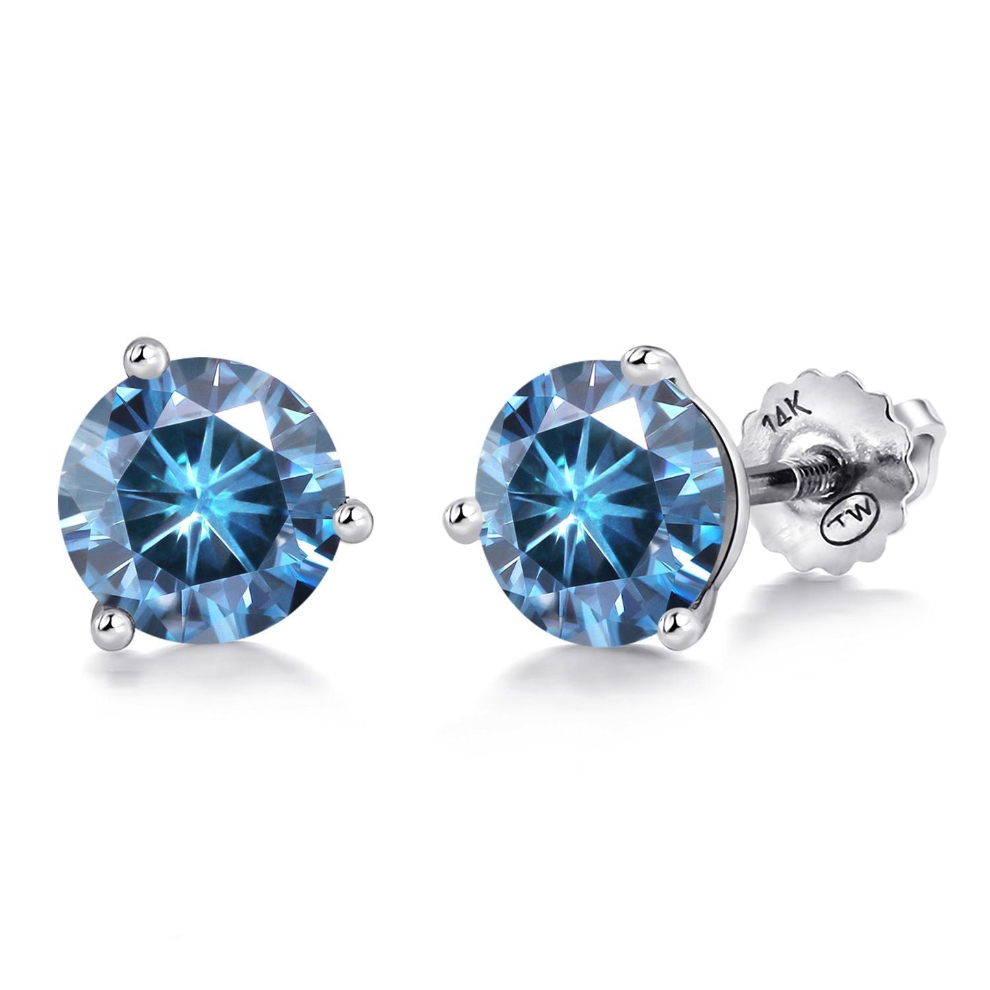 14K White Gold Martini Earrings | 3 Prong Screw Back Stud Earrings For Women Men | Round 6MM | Gemstone Birthstone | White Gold Earrings For Women Men