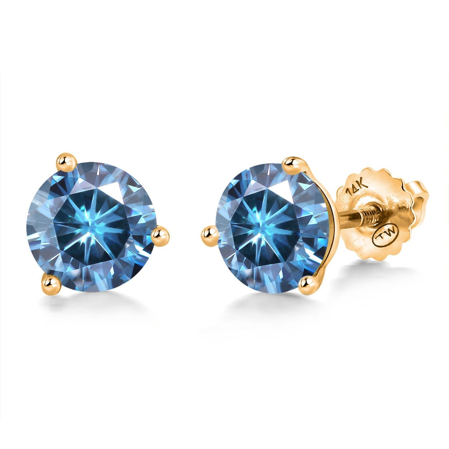 14K Yellow Gold Martini Earrings | 3 Prong Screw Back Stud Earrings For Women Men | Round 6MM | Gemstone Birthstone | Gold Earrings For Women Men