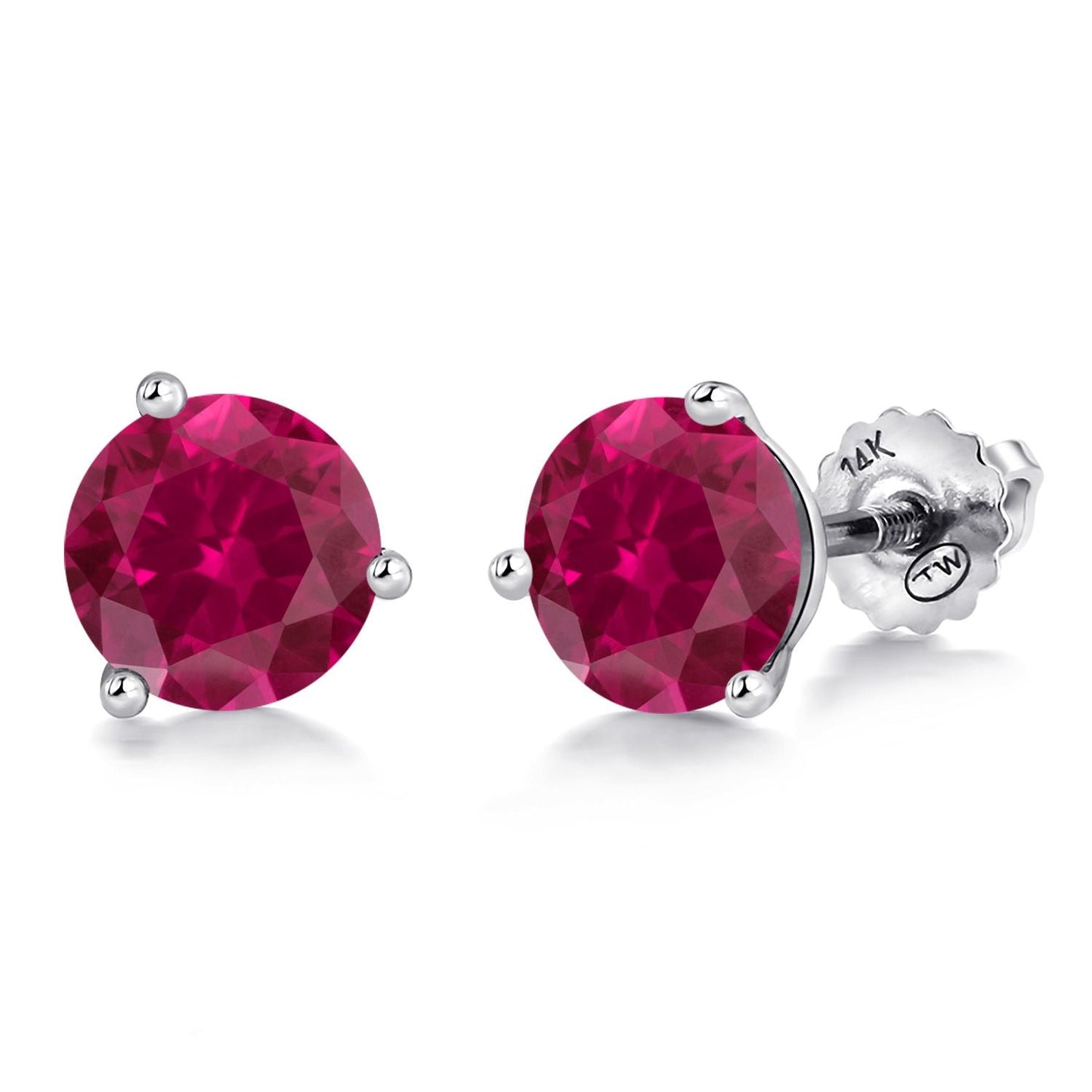 14K White Gold Martini Earrings | 3 Prong Screw Back Stud Earrings For Women Men | Round 6MM | Gemstone Birthstone | White Gold Earrings For Women Men