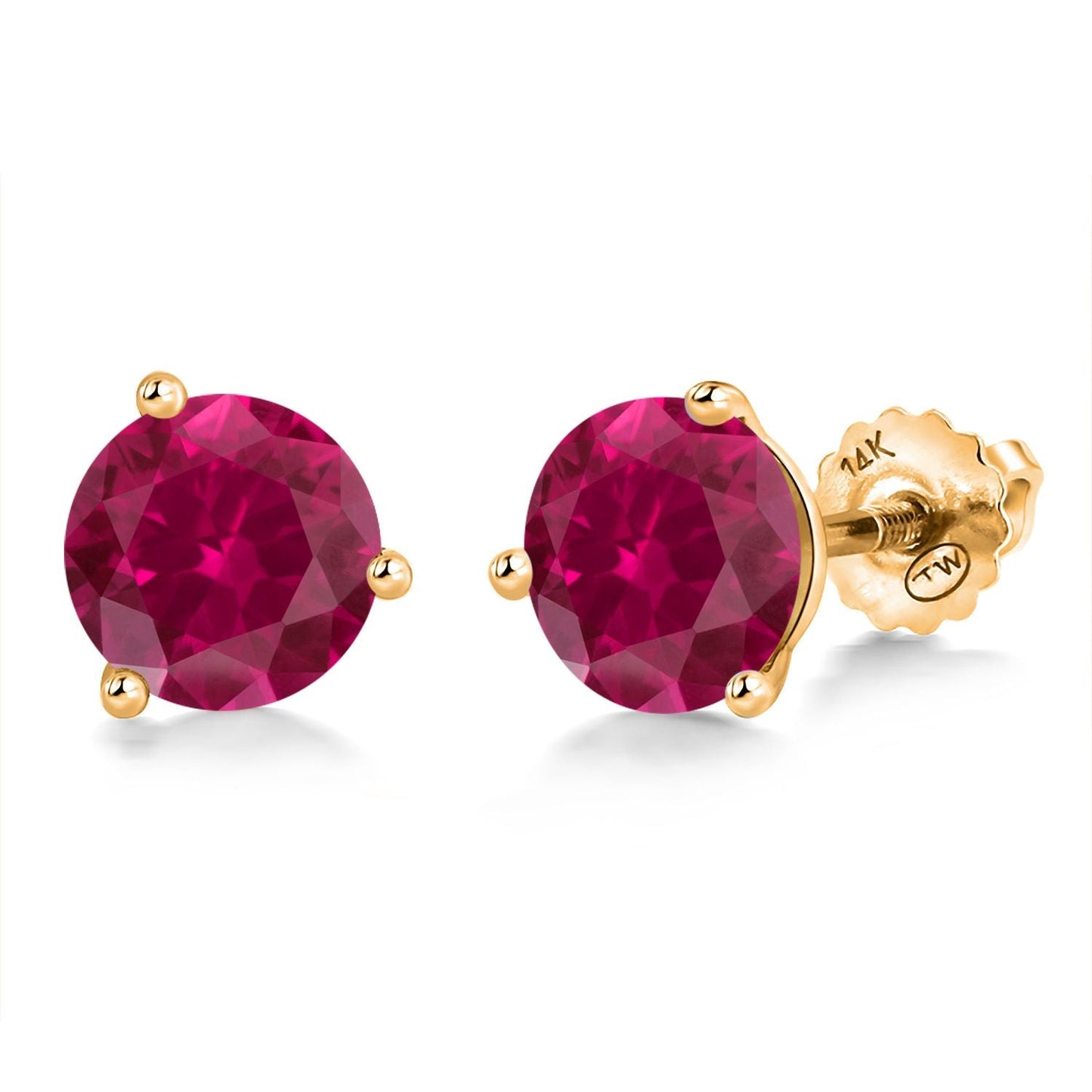 14K Yellow Gold Martini Earrings | 3 Prong Screw Back Stud Earrings For Women Men | Round 6MM | Gemstone Birthstone | Gold Earrings For Women Men