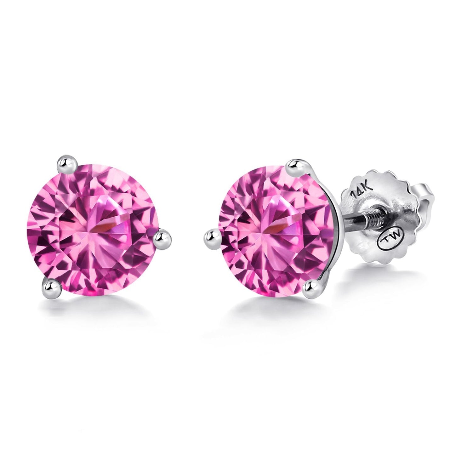 14K White Gold Martini Earrings | 3 Prong Screw Back Stud Earrings For Women Men | Round 6MM | Gemstone Birthstone | White Gold Earrings For Women Men