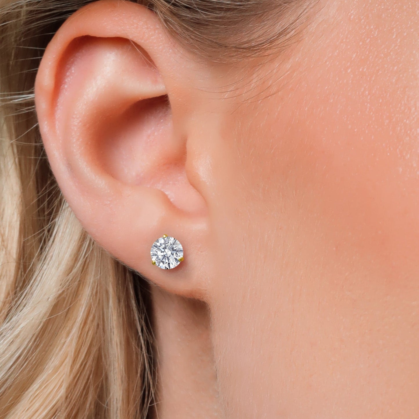 2 Cttw 14K Yellow Gold IGI Certified Lab Grown Diamond 3 Prong Martini Screw Back Stud Earrings For Women Men | Each 1 Ct Round 6.5MM | E-F Color | VS1-VS2 Clarity