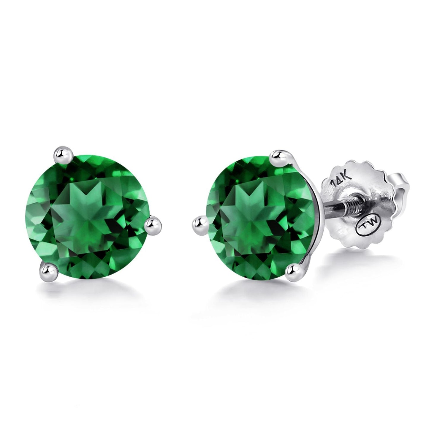 14K White Gold Martini Earrings | 3 Prong Screw Back Stud Earrings For Women Men | Round 6MM | Gemstone Birthstone | White Gold Earrings For Women Men