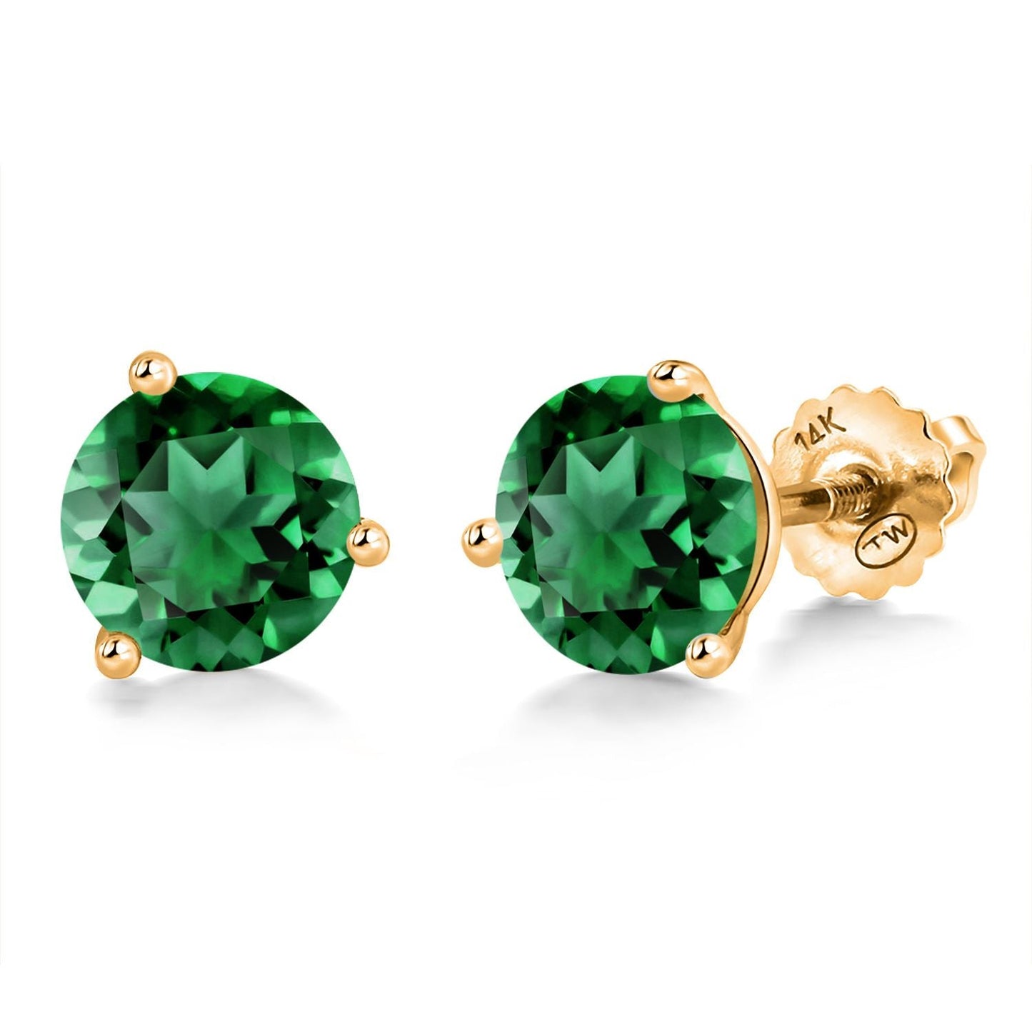 14K Yellow Gold Martini Earrings | 3 Prong Screw Back Stud Earrings For Women Men | Round 6MM | Gemstone Birthstone | Gold Earrings For Women Men