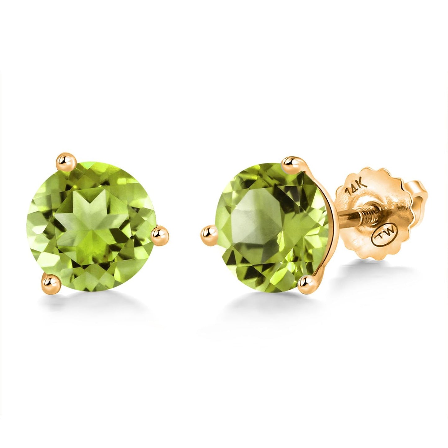 14K Yellow Gold Martini Earrings | 3 Prong Screw Back Stud Earrings For Women Men | Round 6MM | Gemstone Birthstone | Gold Earrings For Women Men