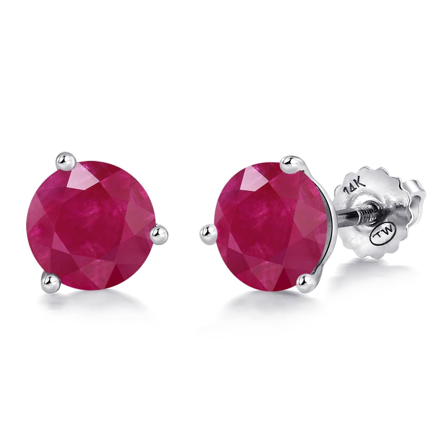 14K White Gold Martini Earrings | 3 Prong Screw Back Stud Earrings For Women Men | Round 6MM | Gemstone Birthstone | White Gold Earrings For Women Men