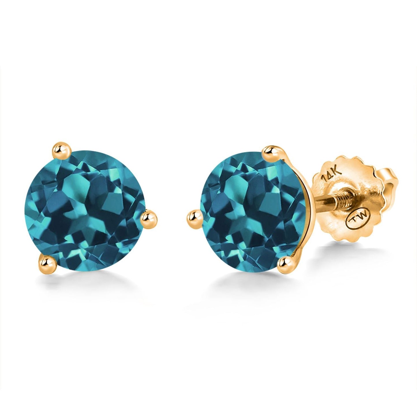 14K Yellow Gold Martini Earrings | 3 Prong Screw Back Stud Earrings For Women Men | Round 6MM | Gemstone Birthstone | Gold Earrings For Women Men