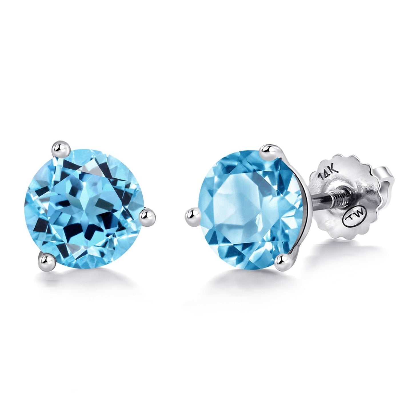 14K White Gold Martini Earrings | 3 Prong Screw Back Stud Earrings For Women Men | Round 6MM | Gemstone Birthstone | White Gold Earrings For Women Men