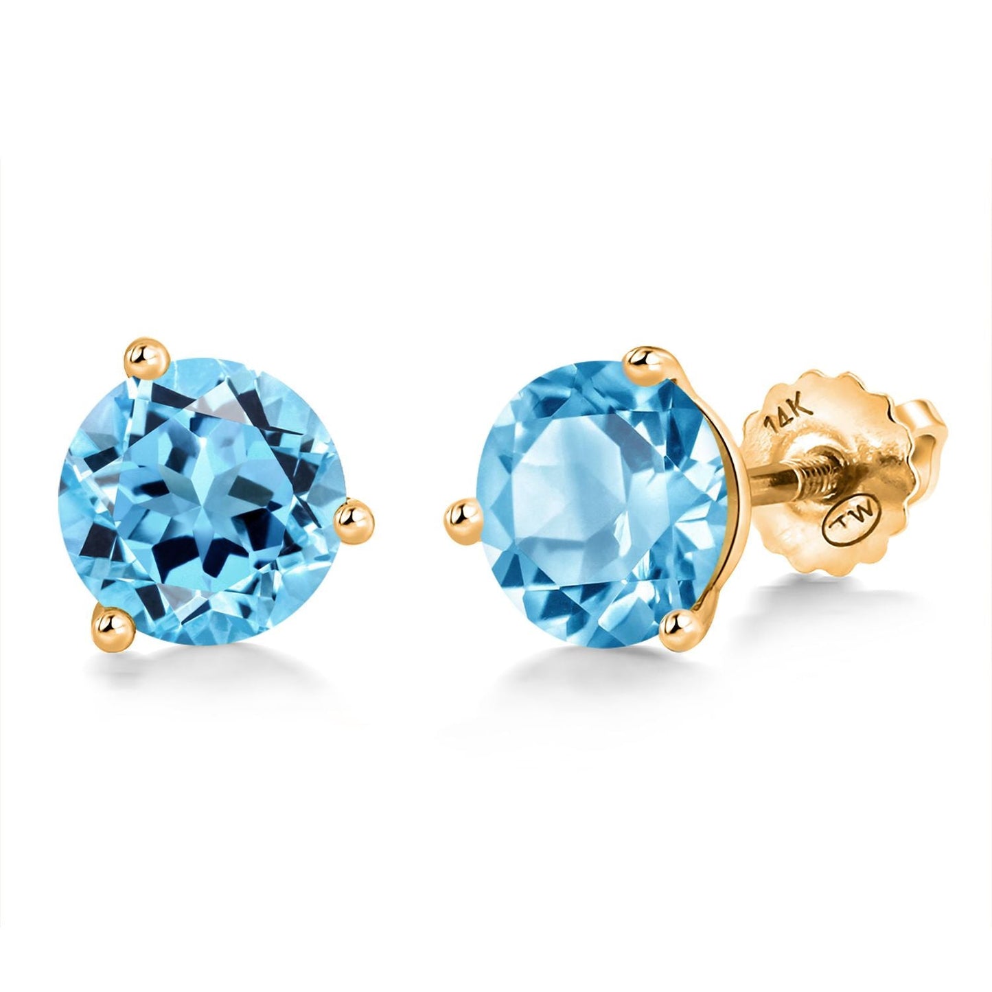 14K Yellow Gold Martini Earrings | 3 Prong Screw Back Stud Earrings For Women Men | Round 6MM | Gemstone Birthstone | Gold Earrings For Women Men
