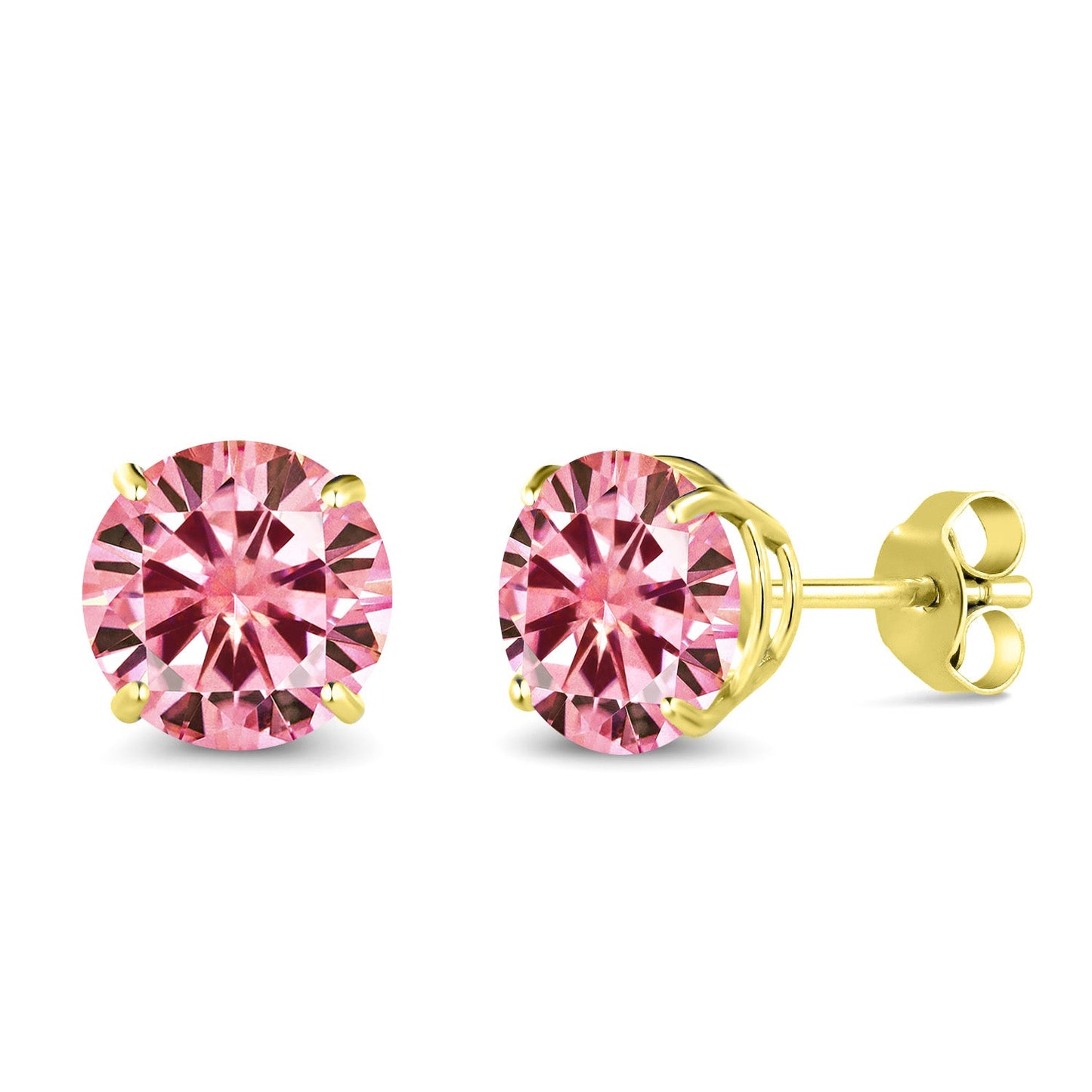 Solid 14K Gold Round Gemstone Birthstone Stud Earrings | Round 6.5MM | 4-Prong Setting Gold Earrings For Women Men