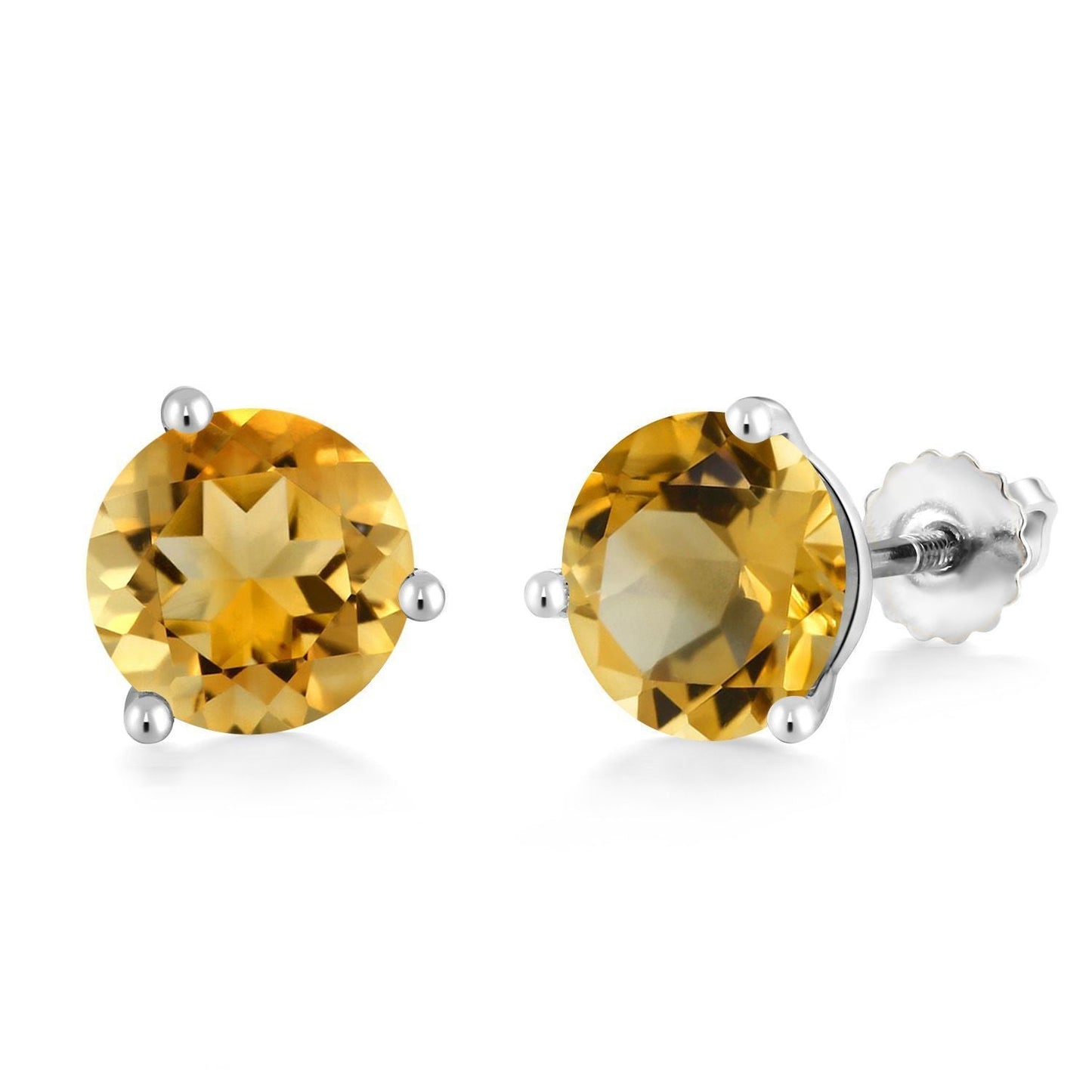 14K White Gold Gemstone Birthstone Earrings | Martini Screw Back Stud Earrings | Round 8MM | White Gold Earrings For Women Men