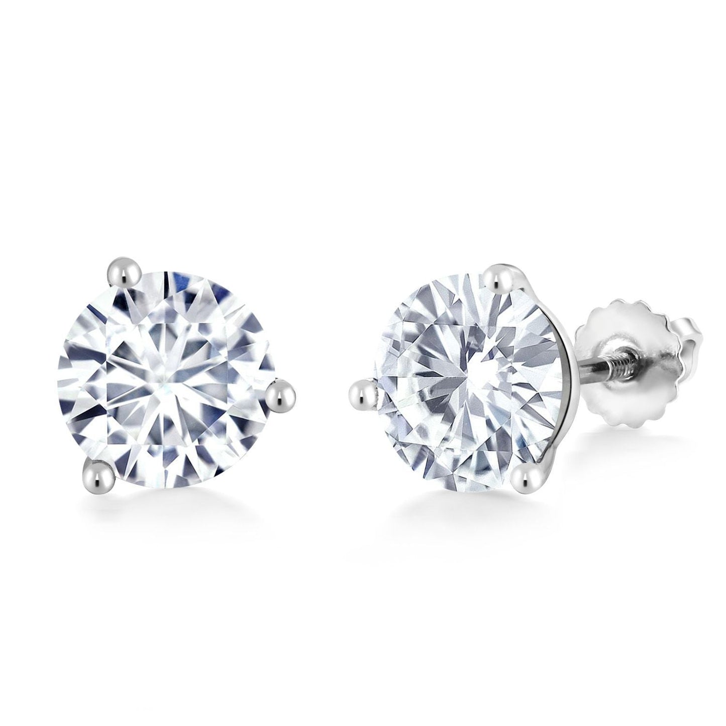 14K White Gold Gemstone Birthstone Earrings | Martini Screw Back Stud Earrings | Round 8MM | White Gold Earrings For Women Men