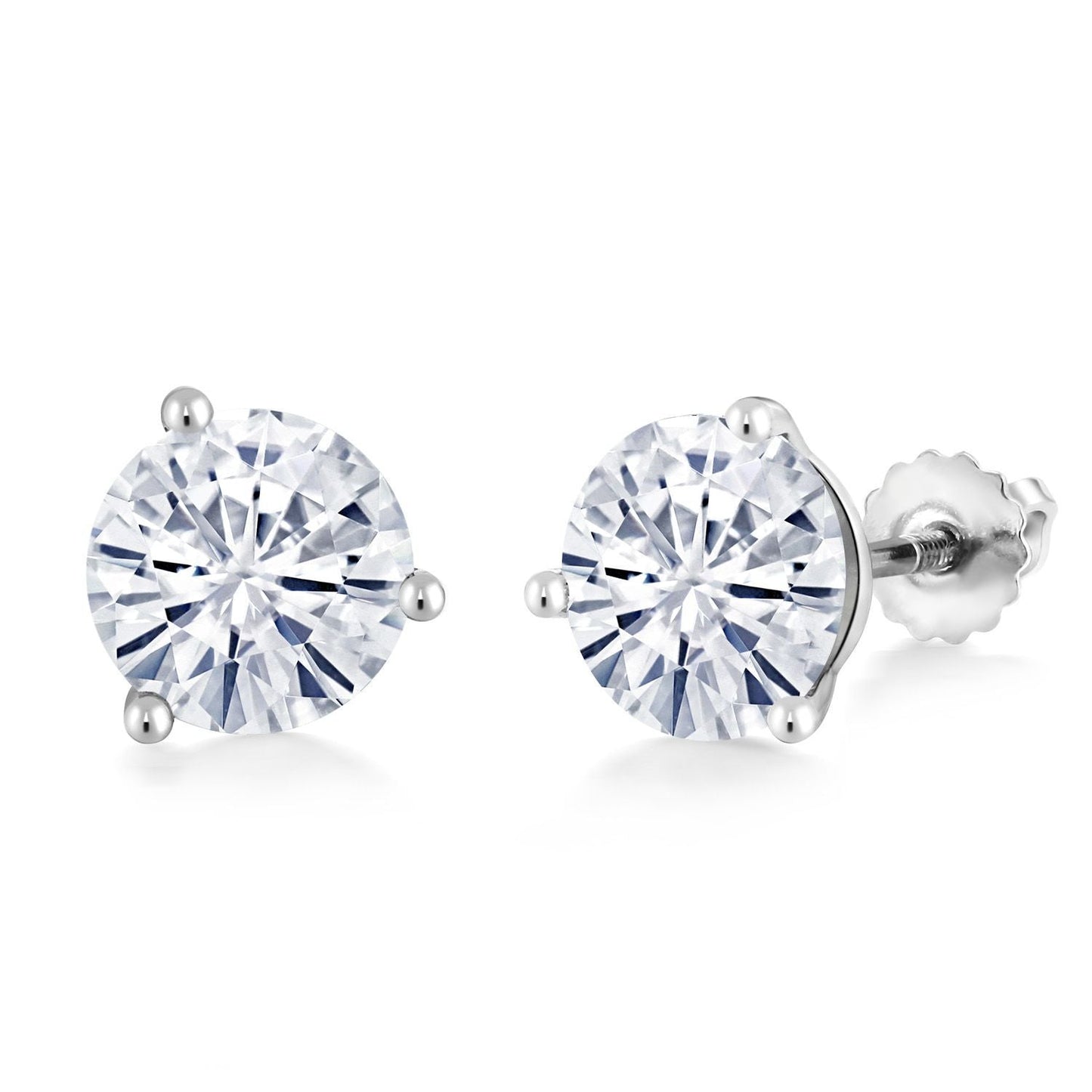 14K White Gold Gemstone Birthstone Earrings | Martini Screw Back Stud Earrings | Round 8MM | White Gold Earrings For Women Men