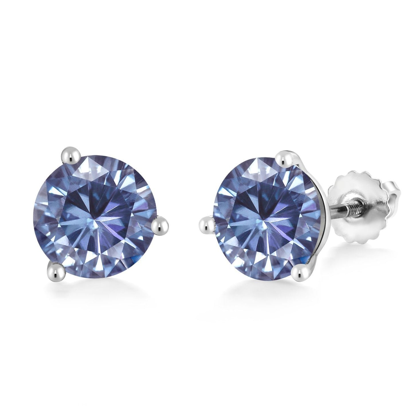 14K White Gold Gemstone Birthstone Earrings | Martini Screw Back Stud Earrings | Round 8MM | White Gold Earrings For Women Men