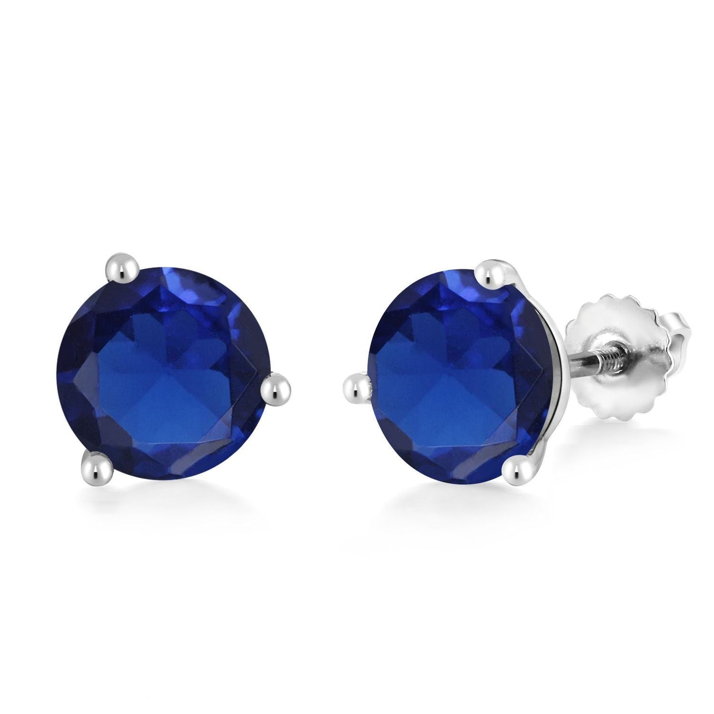 14K White Gold Gemstone Birthstone Earrings | Martini Screw Back Stud Earrings | Round 8MM | White Gold Earrings For Women Men