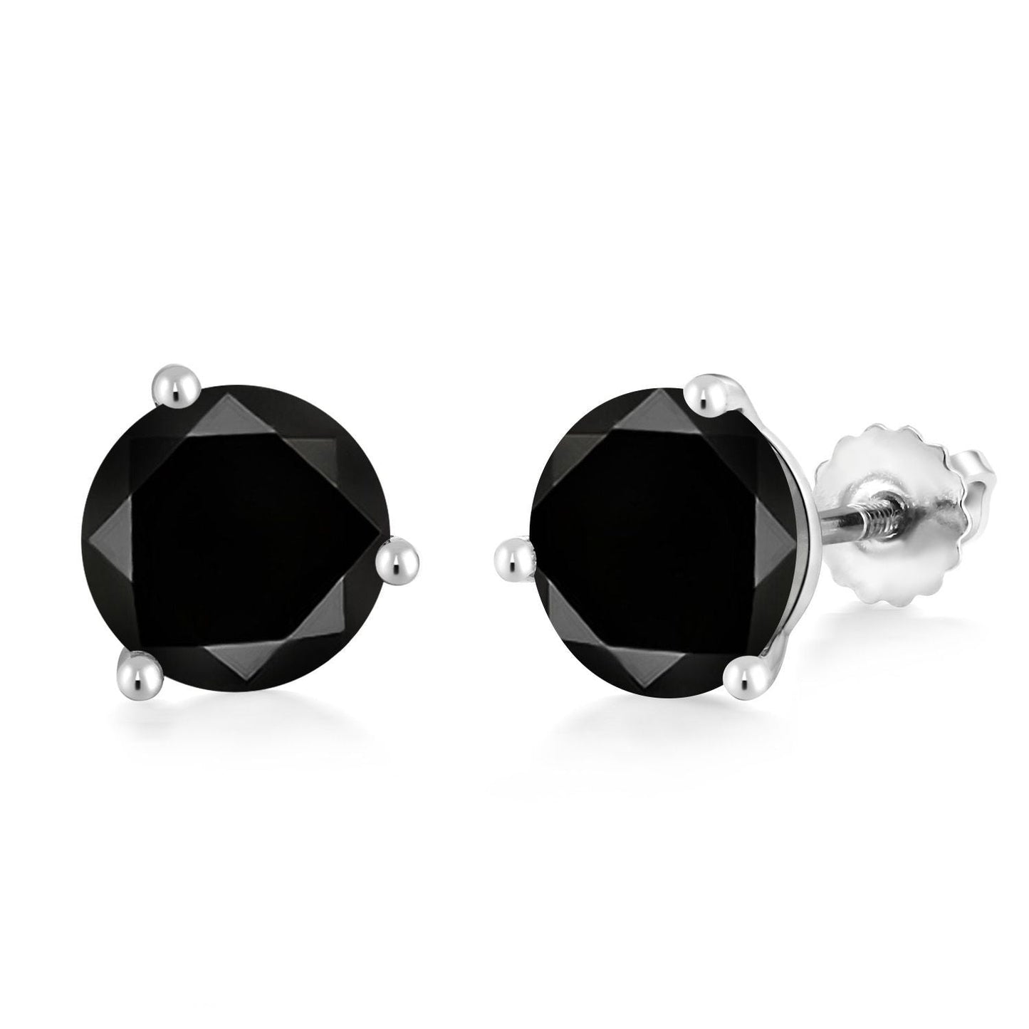 14K White Gold Gemstone Birthstone Earrings | Martini Screw Back Stud Earrings | Round 8MM | White Gold Earrings For Women Men