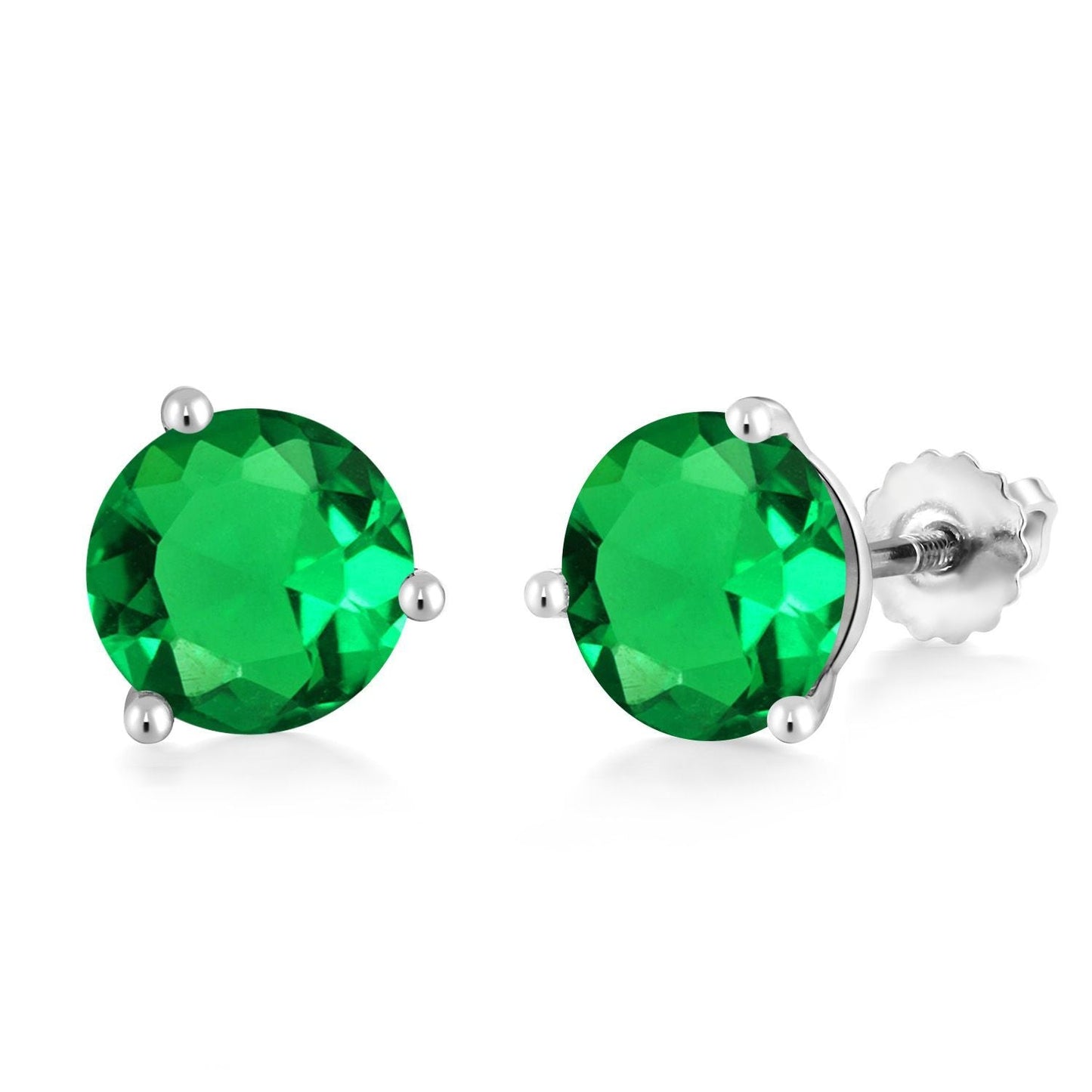 14K White Gold Gemstone Birthstone Earrings | Martini Screw Back Stud Earrings | Round 8MM | White Gold Earrings For Women Men
