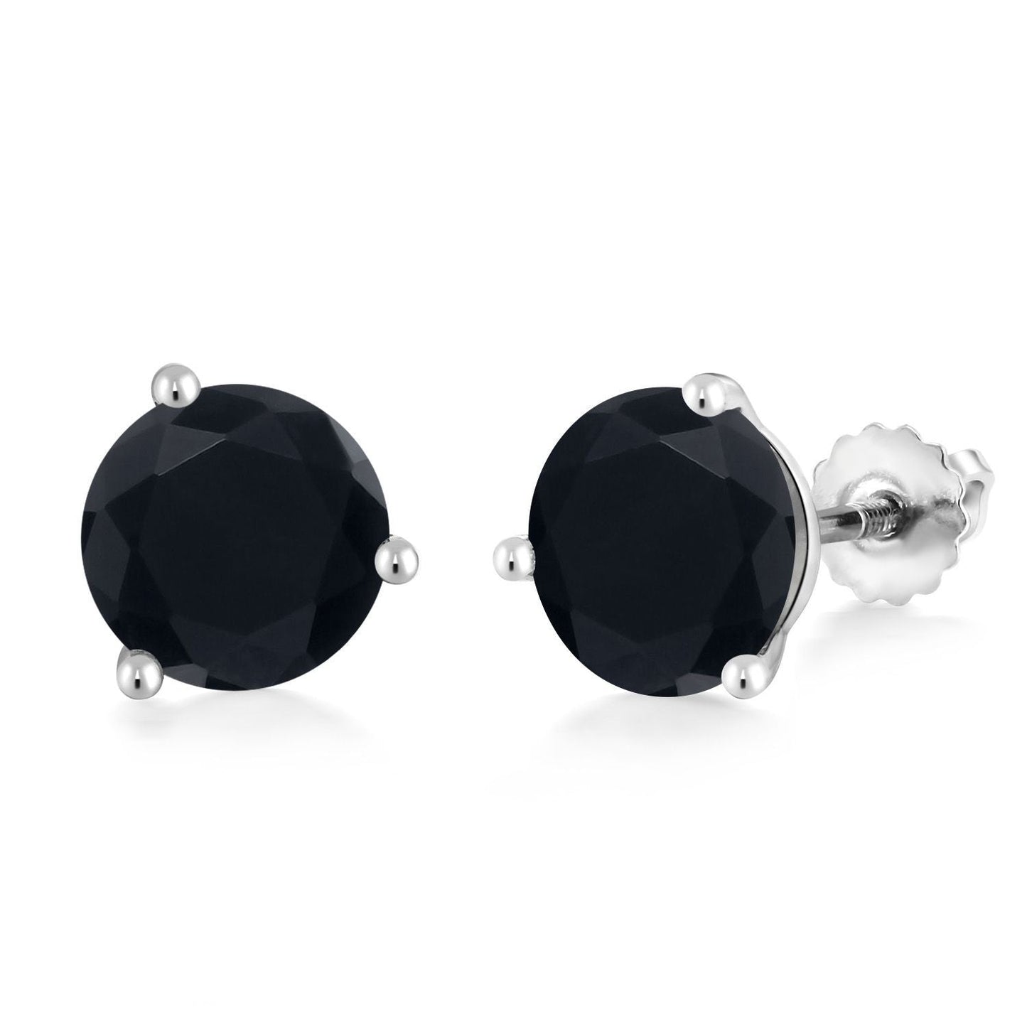 14K White Gold Gemstone Birthstone Earrings | Martini Screw Back Stud Earrings | Round 8MM | White Gold Earrings For Women Men