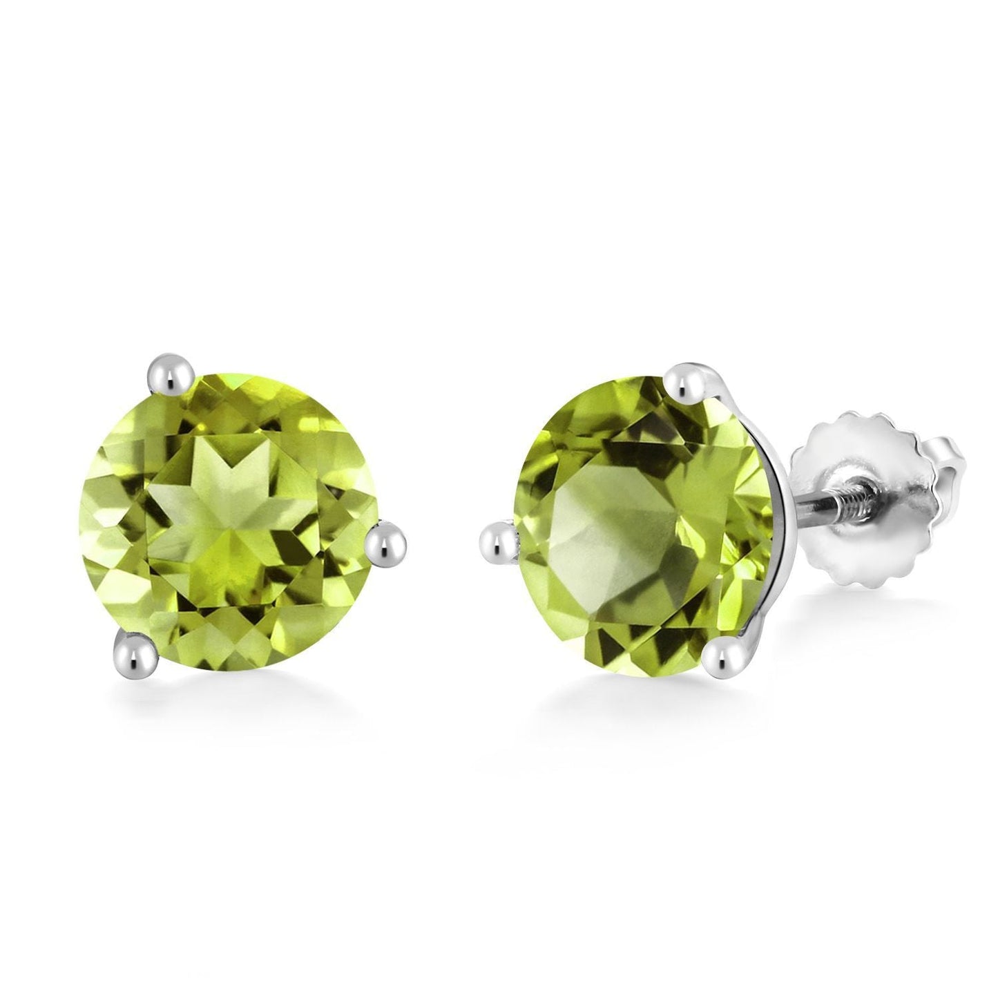14K White Gold Gemstone Birthstone Earrings | Martini Screw Back Stud Earrings | Round 8MM | White Gold Earrings For Women Men