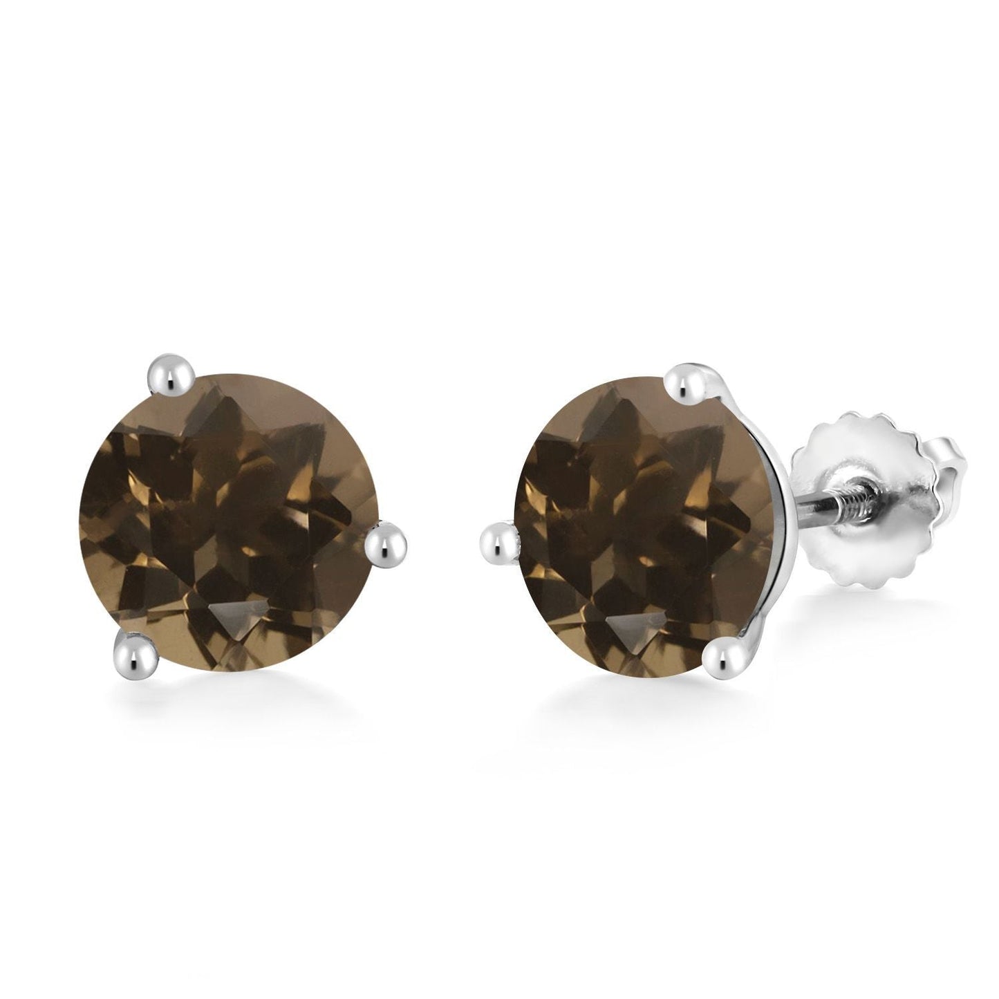 14K White Gold Gemstone Birthstone Earrings | Martini Screw Back Stud Earrings | Round 8MM | White Gold Earrings For Women Men