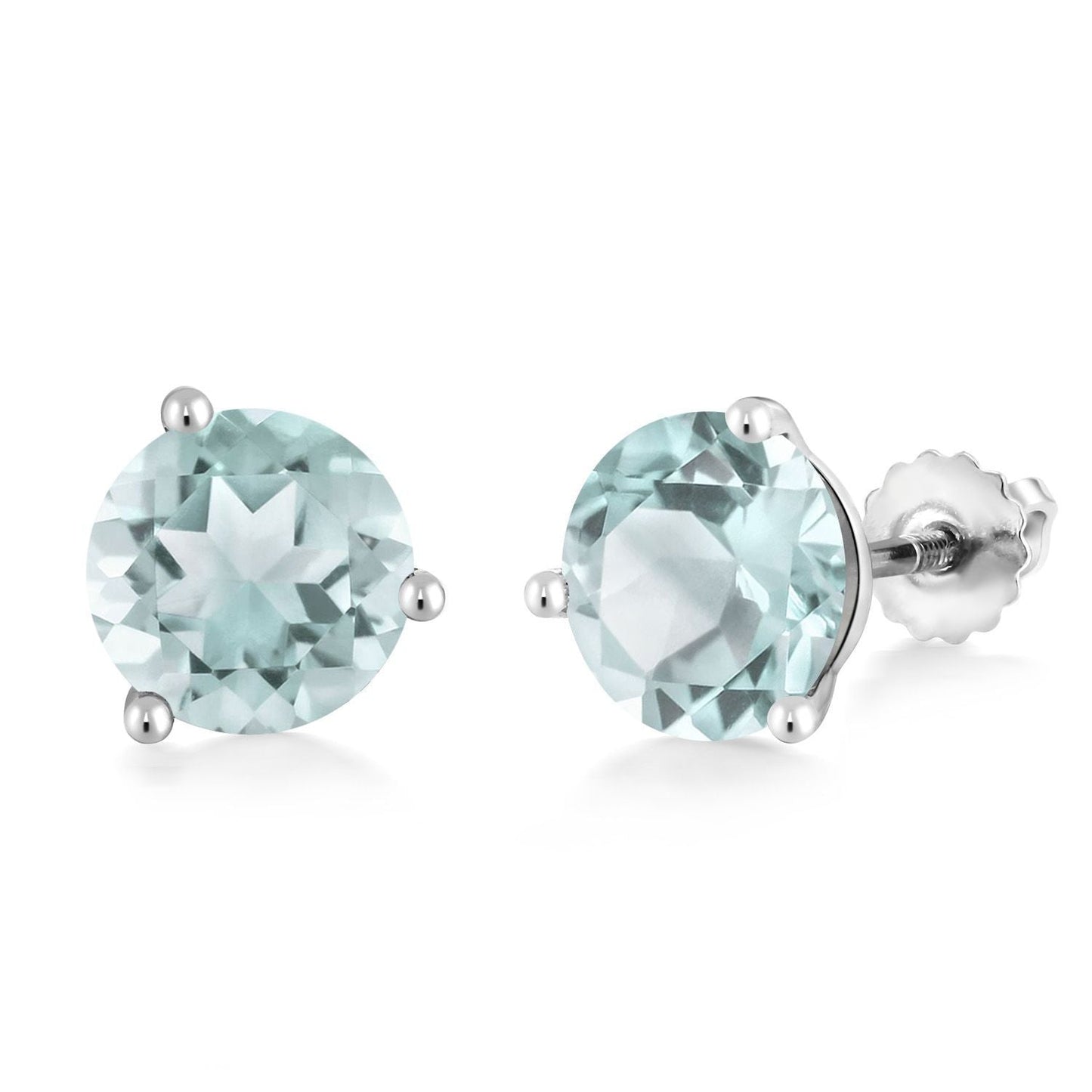 14K White Gold Gemstone Birthstone Earrings | Martini Screw Back Stud Earrings | Round 8MM | White Gold Earrings For Women Men