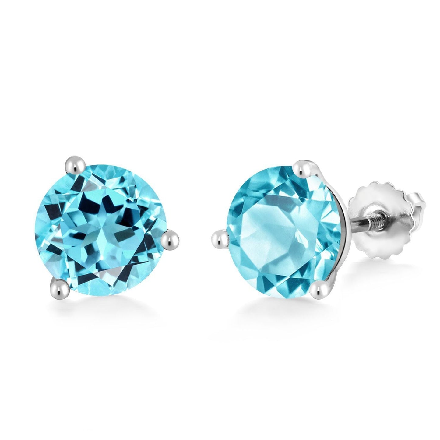 14K White Gold Gemstone Birthstone Earrings | Martini Screw Back Stud Earrings | Round 8MM | White Gold Earrings For Women Men