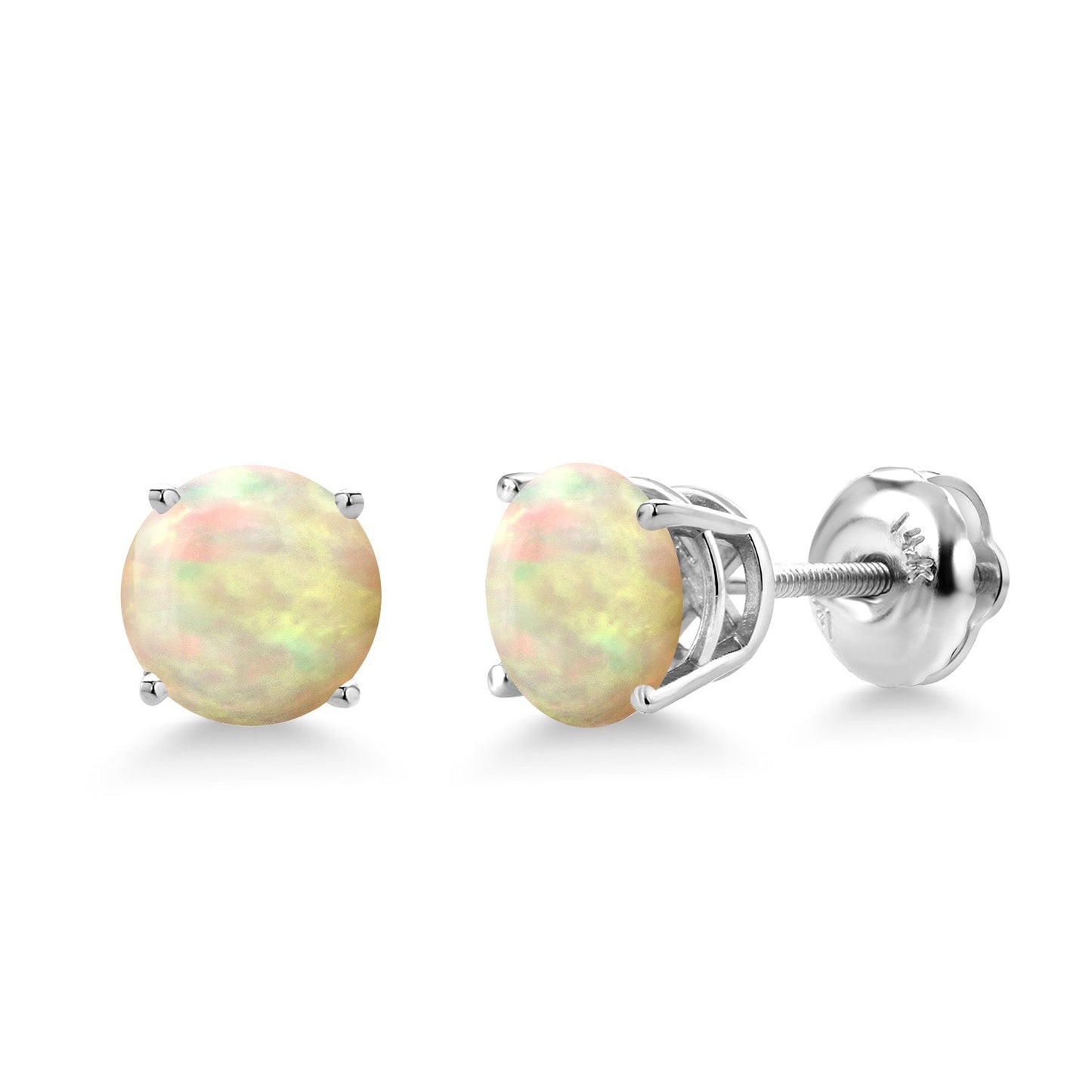 14K White Gold 6MM Round Gemstone Birthstone Screw Back Stud Earrings | White Gold Stud Earrings For Women Men