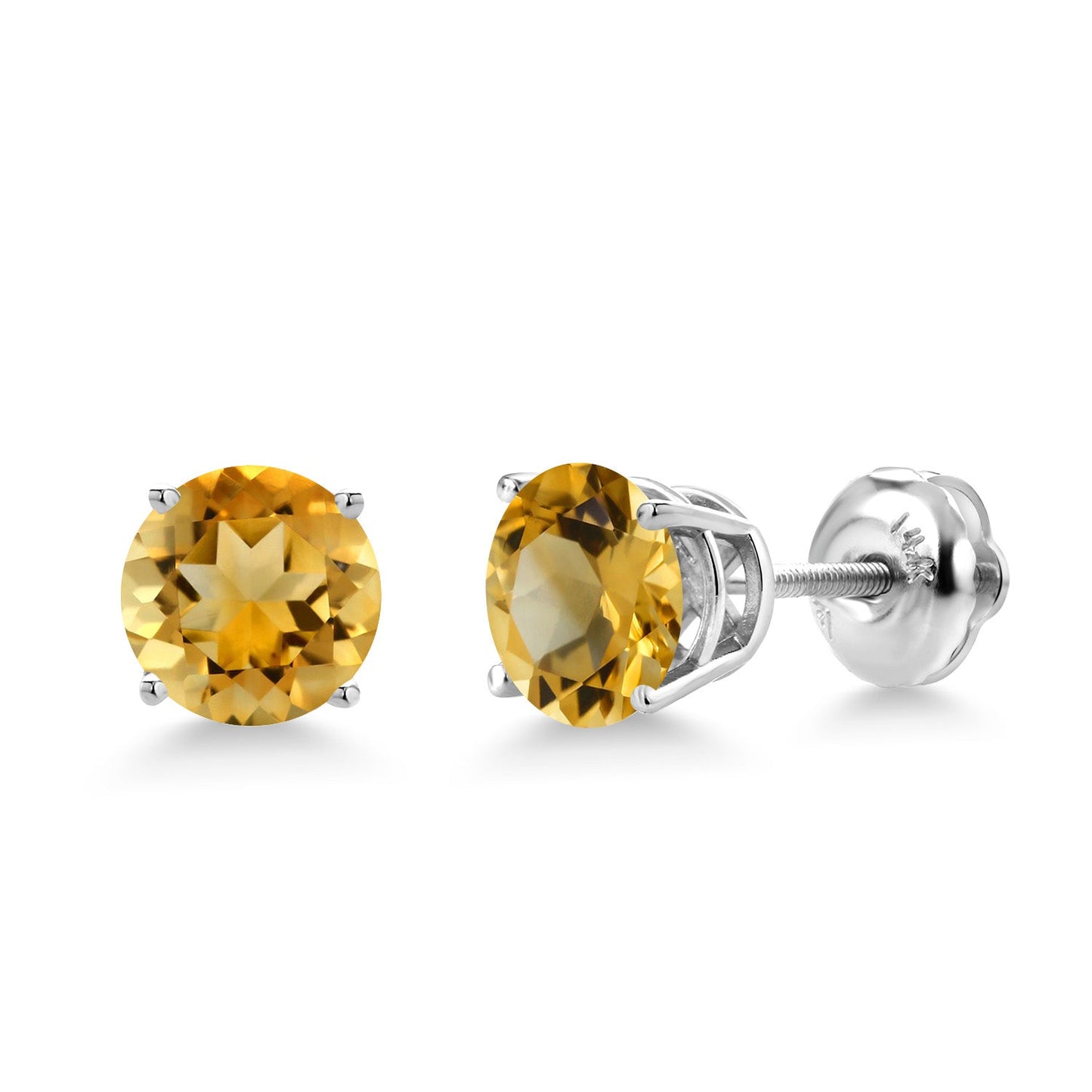 14K White Gold 6MM Round Gemstone Birthstone Screw Back Stud Earrings | White Gold Stud Earrings For Women Men