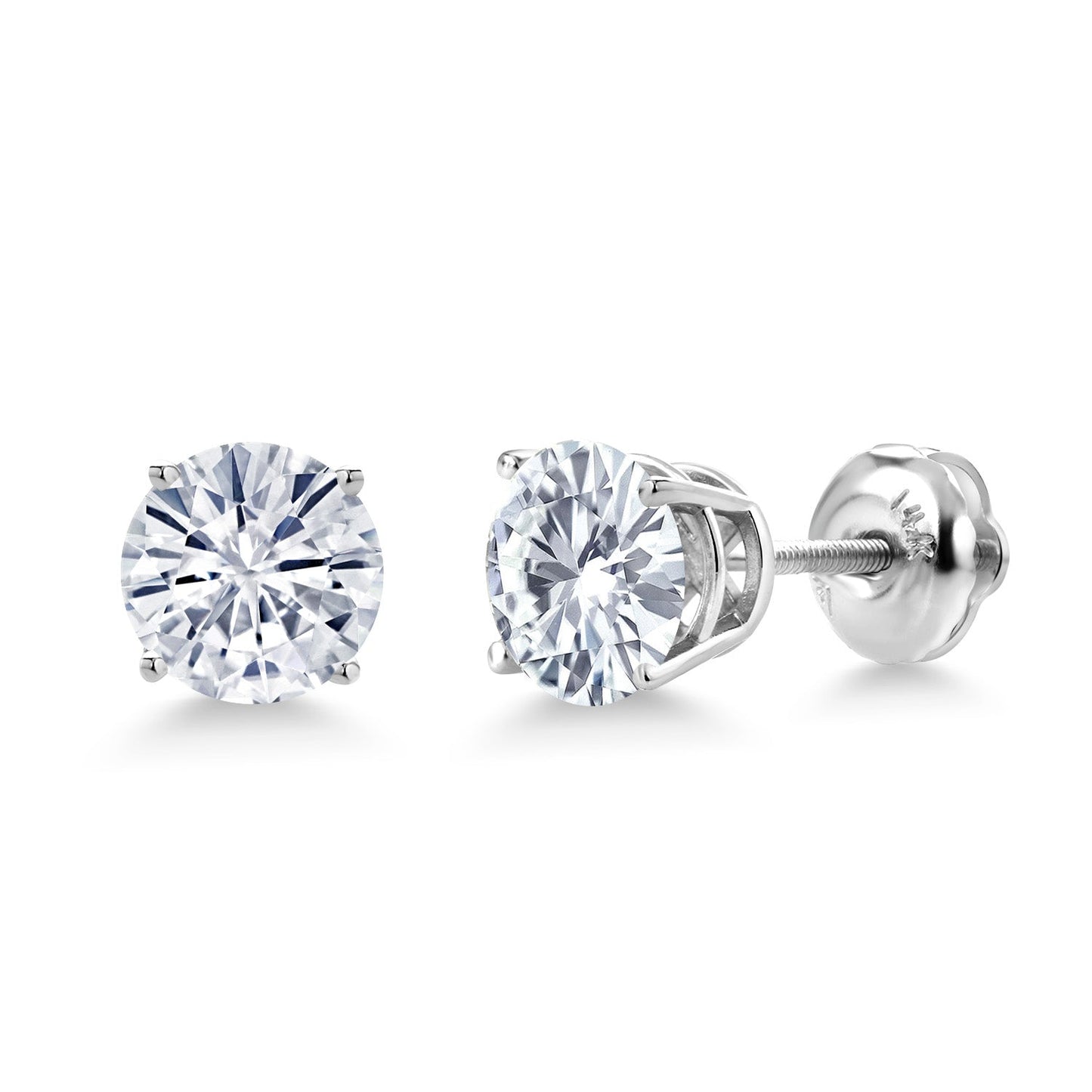 14K White Gold 6MM Round Gemstone Birthstone Screw Back Stud Earrings | White Gold Stud Earrings For Women Men