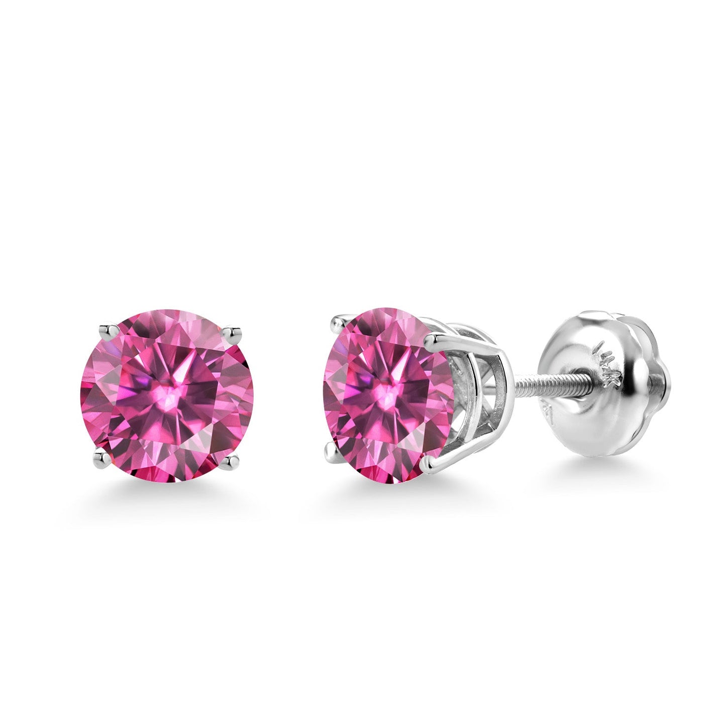 14K White Gold 6MM Round Gemstone Birthstone Screw Back Stud Earrings | White Gold Stud Earrings For Women Men