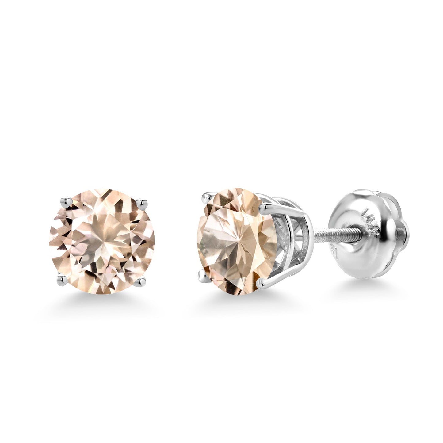 14K White Gold 6MM Round Gemstone Birthstone Screw Back Stud Earrings | White Gold Stud Earrings For Women Men
