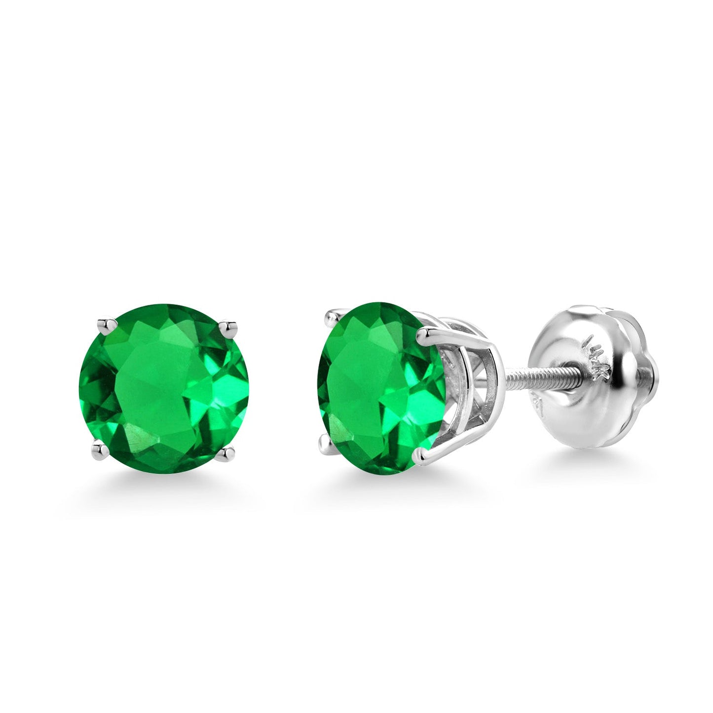 14K White Gold 6MM Round Gemstone Birthstone Screw Back Stud Earrings | White Gold Stud Earrings For Women Men